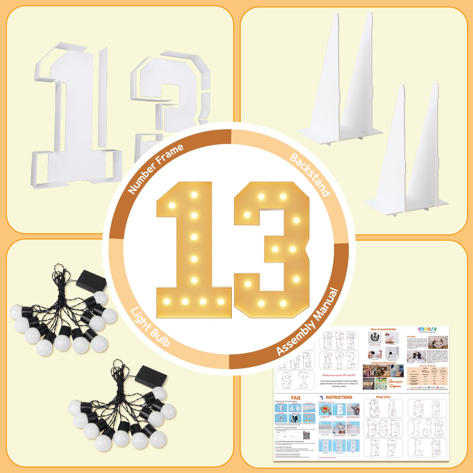 imprsv Light Up Numbers Marquee 13th Birthday Decor Foam Board 4FT Number 13 Decorations