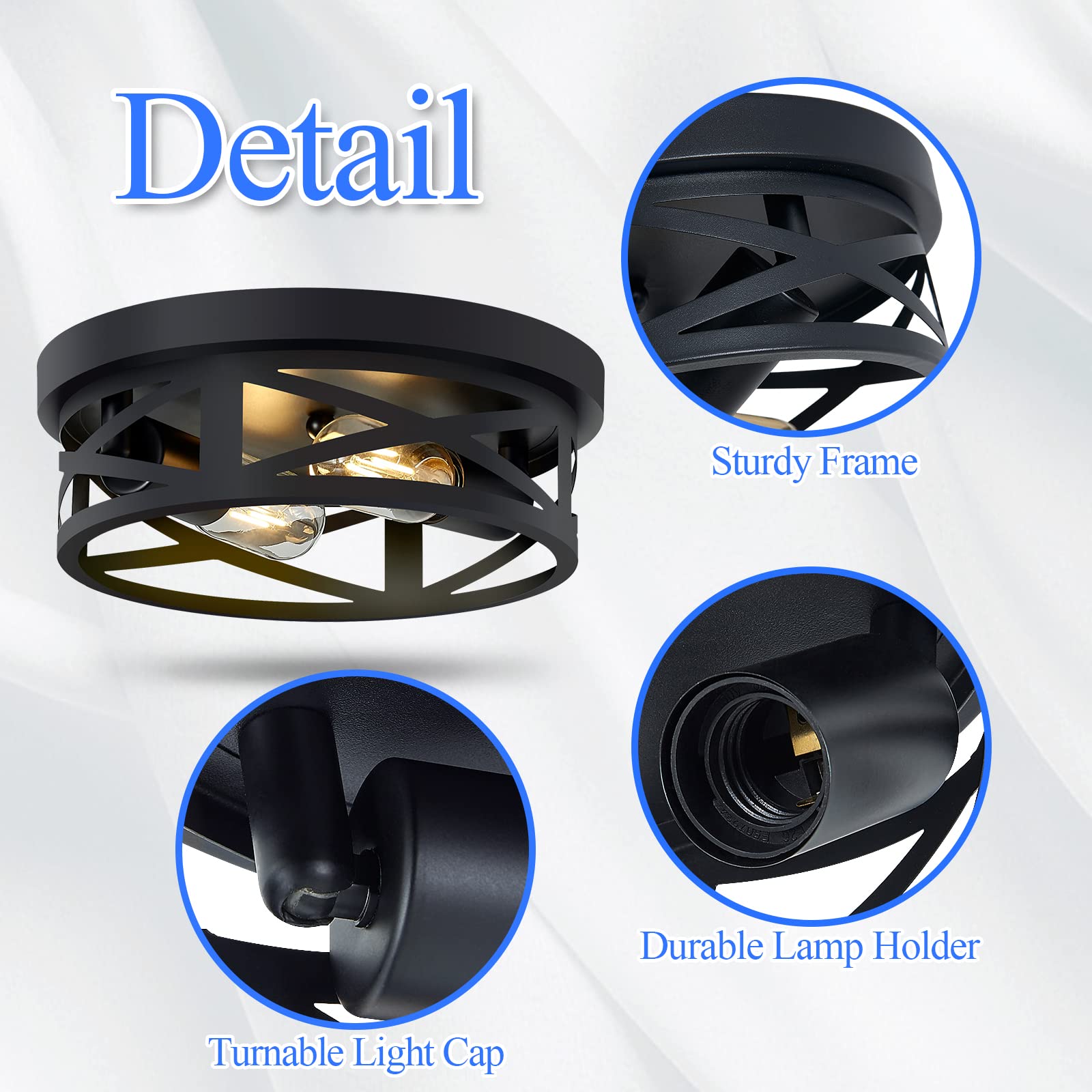 Skejao Flush Mount Ceiling Light Fixture,Black 2-Light Hallway Light Fixtures Ceiling,Light Fixtures Ceiling Mount For Farmhouse