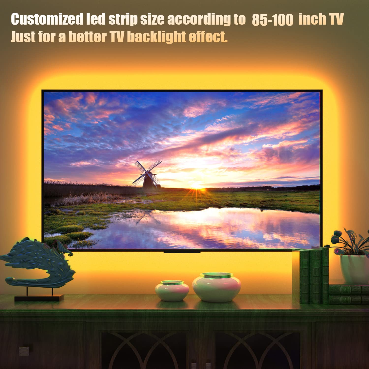 Maylit Tv Led Backlight, Pre-Cut 22.3Ft Led Strip Lights For 85-100In Tv,4Pcs Adapter Powered Tv Lights Kit With Remote,Rgb Bias