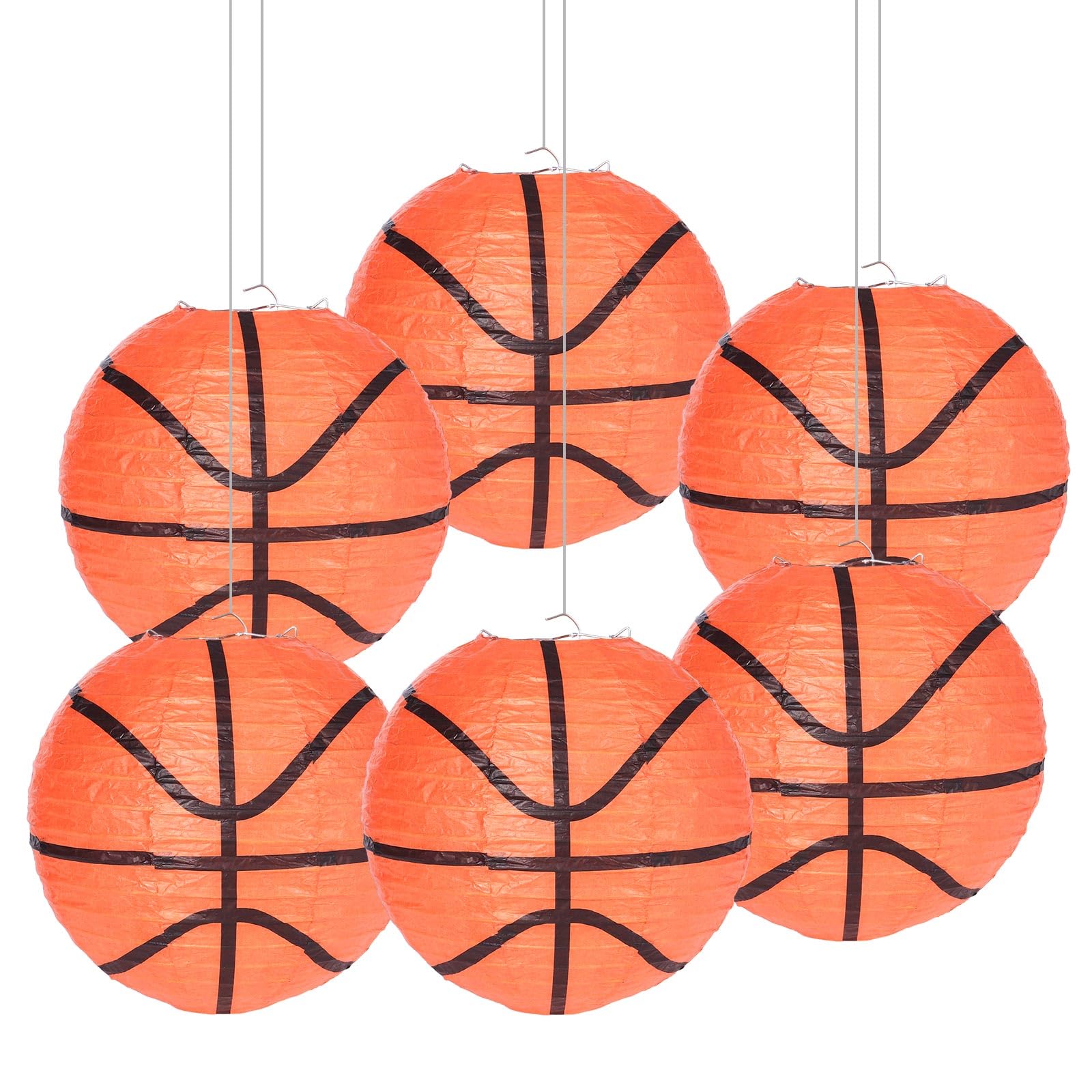 6 Pcs Basketball Paper Lantern  8 Inch Basketball Hanging Paper Lanterns  Sports Ball Lantern for Basketball-Themed Party Bithday Baby Shower Wedding Sports Game Decoration