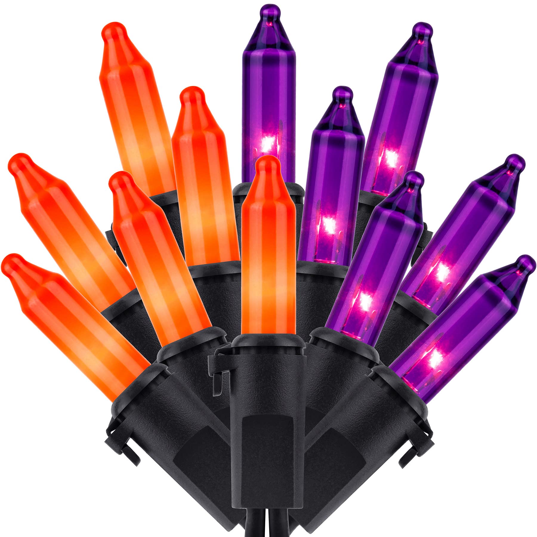 SWEET SHINE Christmas Lights, 200 Count, 33 ft Black Wire, UL Listed, Orange & Purple, Pack of 2 Strands