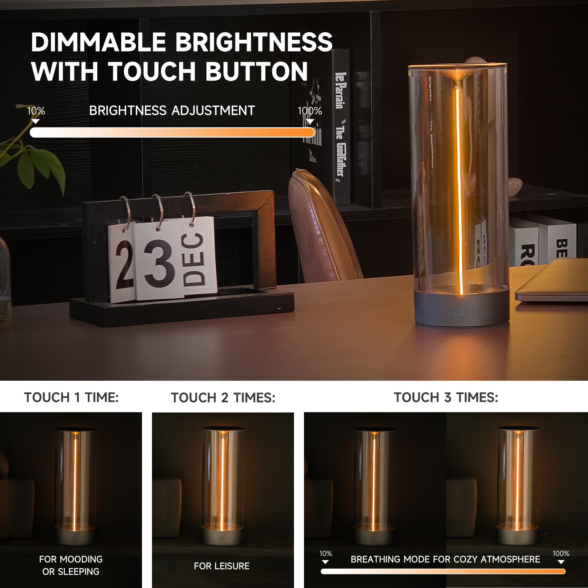 AUGE LIGHT Minimalist Desk Lamp LED Rechargeable Dimmable 3 Levels Gray Model AGDSLGY2201