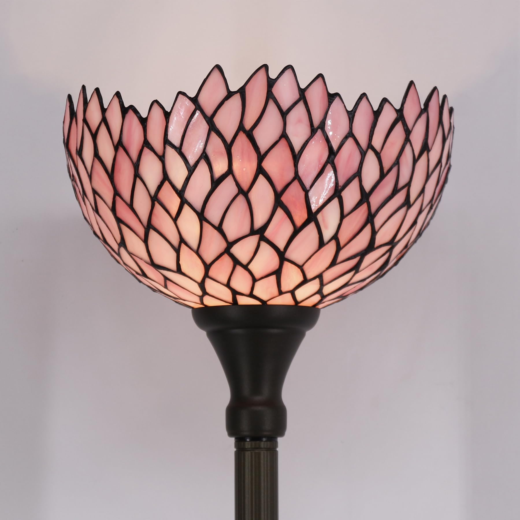 WERFACTORY Tiffany Torchiere Floor Lamp, Pink Wisteria, 12x12x66 Inches, Glass, S523P Series, Ideal for Bedroom & Living Room Decor
