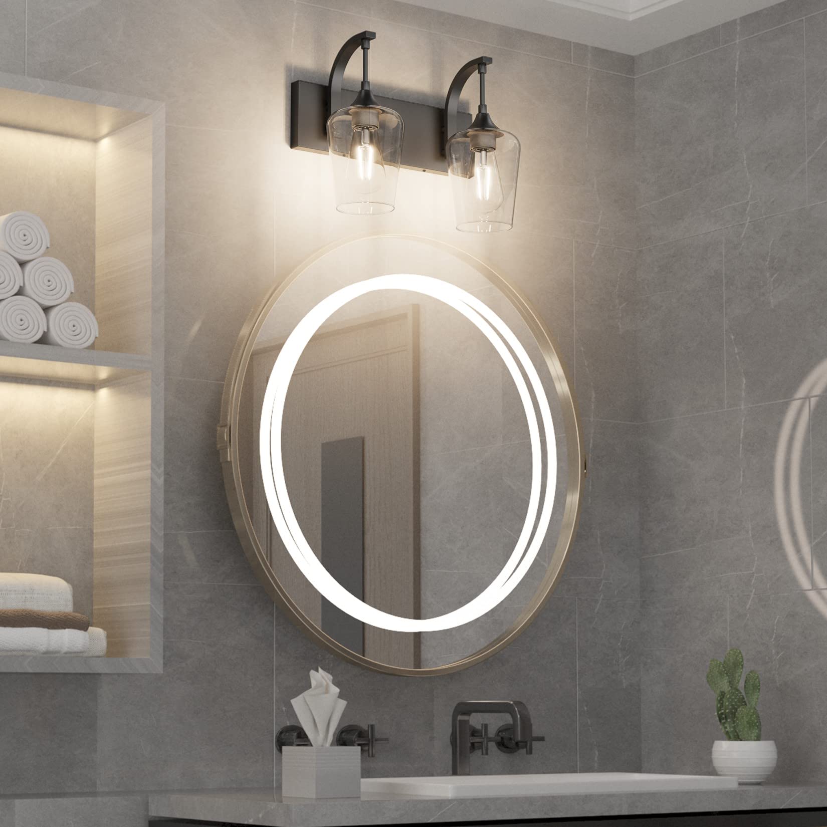 Ralbay Black Vanity Light 2 Lights Industrial Bathroom Fixture 14 inch Metal Sconce Over Mirror Model 1131rablay