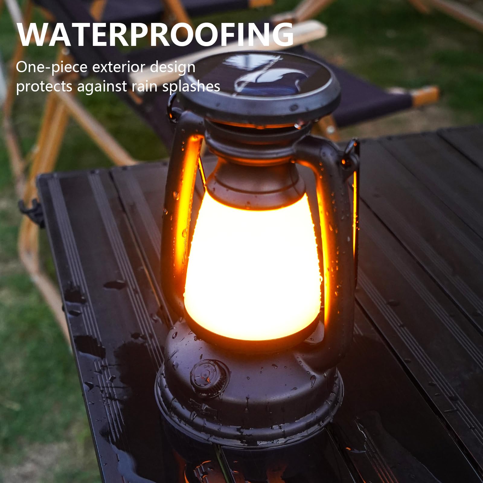 iodoo 4000mAh Solar-Powered Camping Lantern, Black, Vintage Style, Adjustable Brightness, Model: iodoo-lantern-001