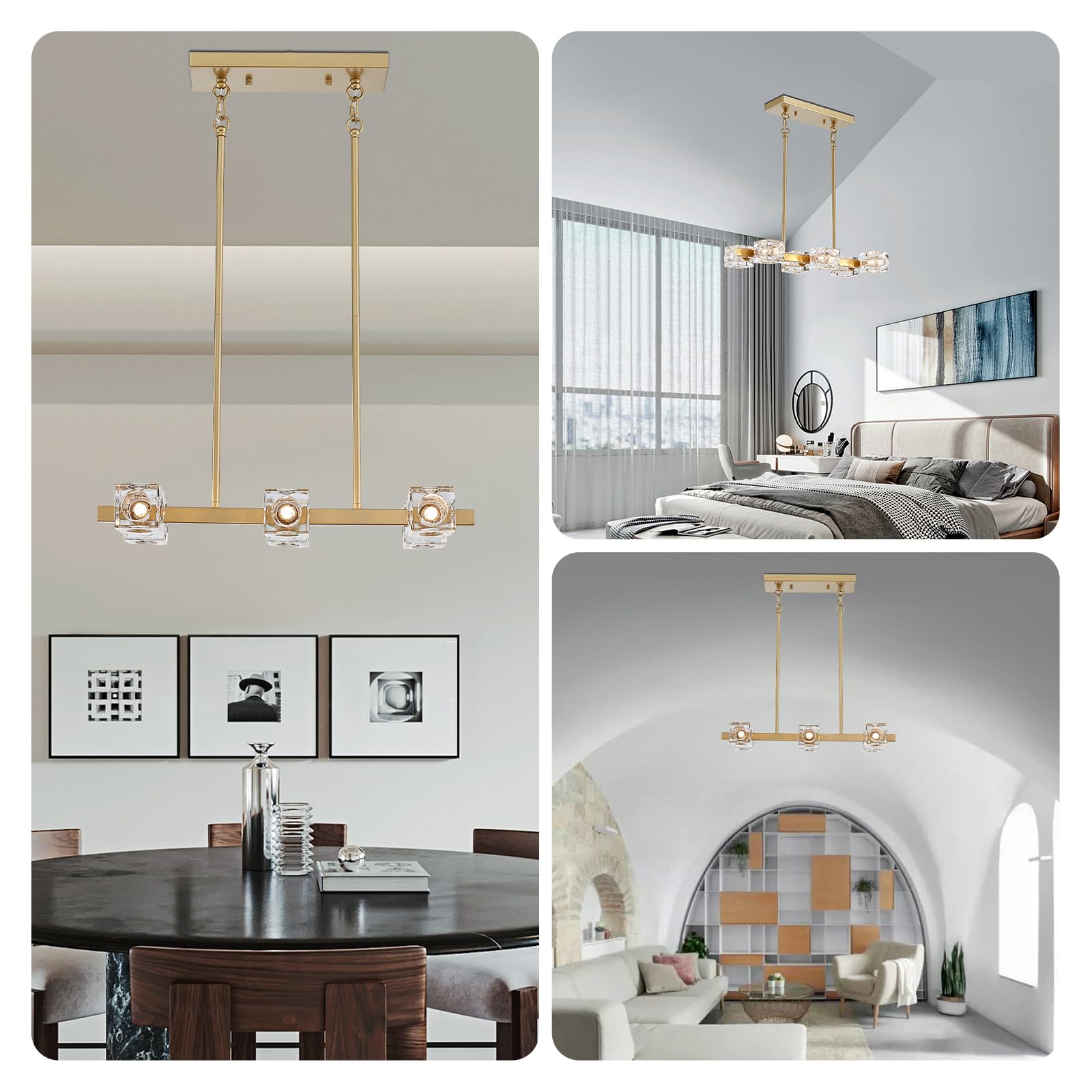 XINGQI 6-Light Gold Linear Chandelier - Metal Industrial Pendant for Kitchen, Dining, Living Room