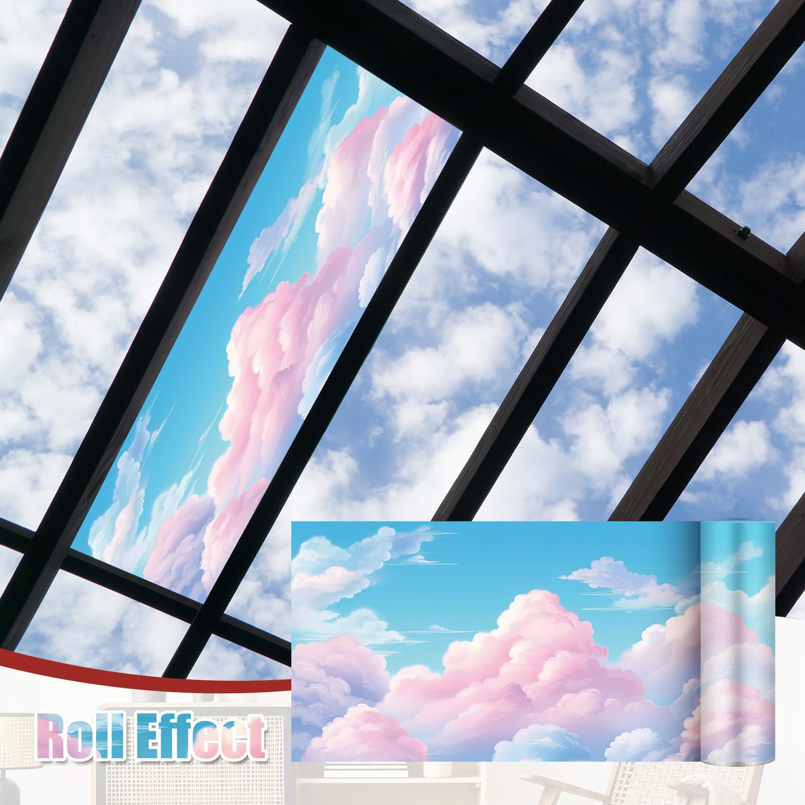 Outus Fluorescent Light Cover, Magnetic Ceiling Panel Decoration, 2 x 4 ft, Polyester, Pink Cloud, Reduces Glare for Classroom and Office
