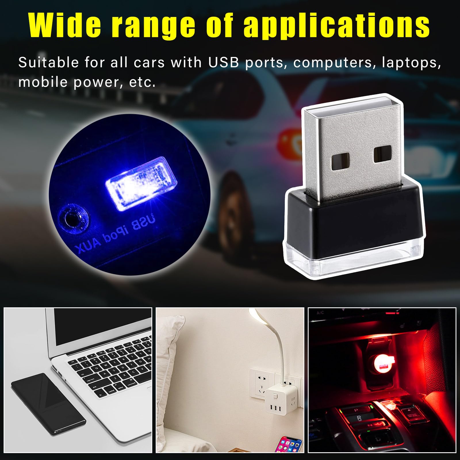 Augeny USB LED Car Interior Atmosphere Lamp Kit - Portable Night Light, Red & Blue, Universal Fit for Most Vehicles