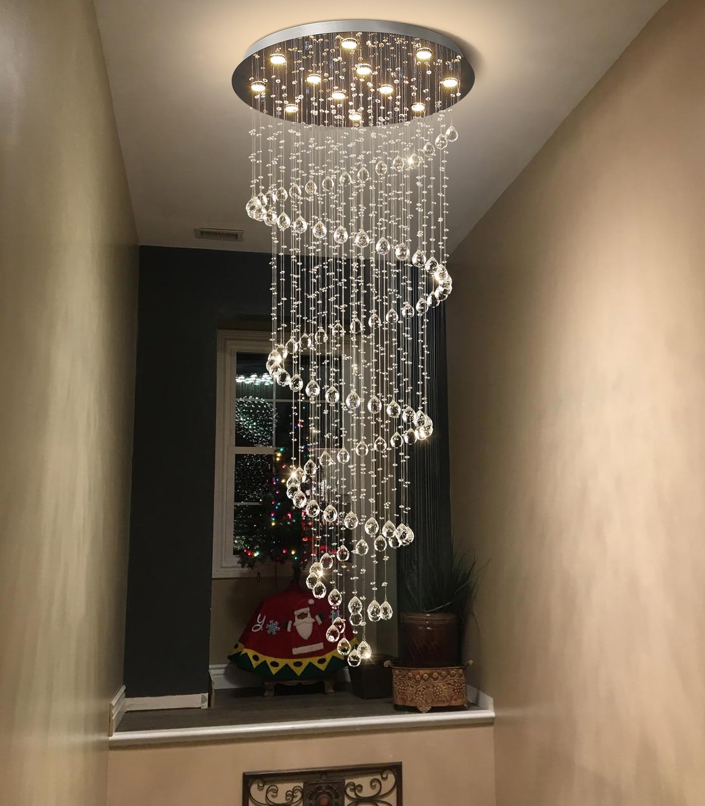 HAIXIANG 78 Inches Crystal Glam Chandelier Long Light Chandeliers with Dimmable Light Bulbs Silver High Ceiling Pendants Light Fixtures for Foyer Entryway Living Room Stair