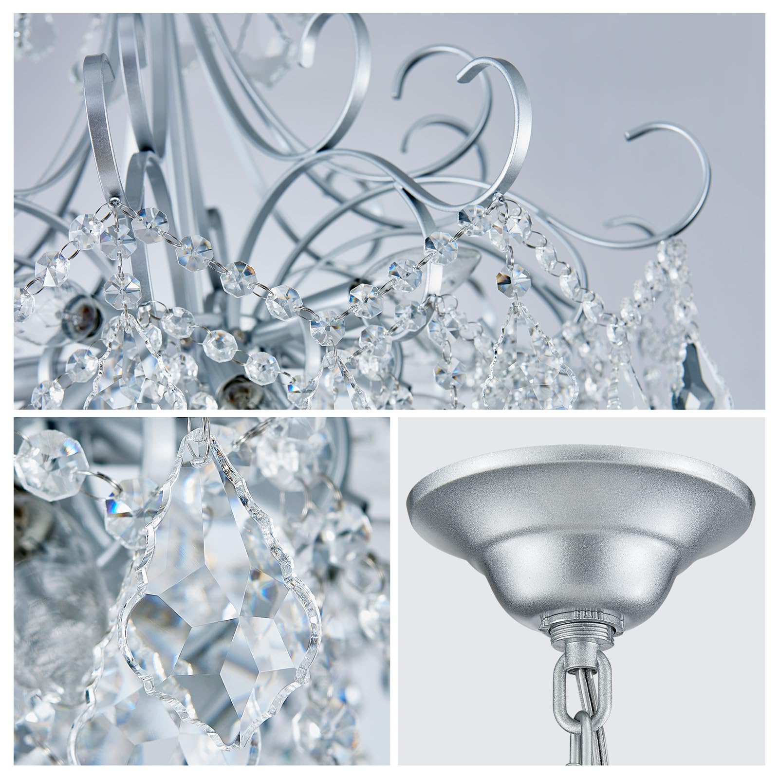 WUZUPS Crystal Chandelier Pendant Light 10-Light E12 Base 27.6inH x 22.8inW Silver, Model USHD30502S