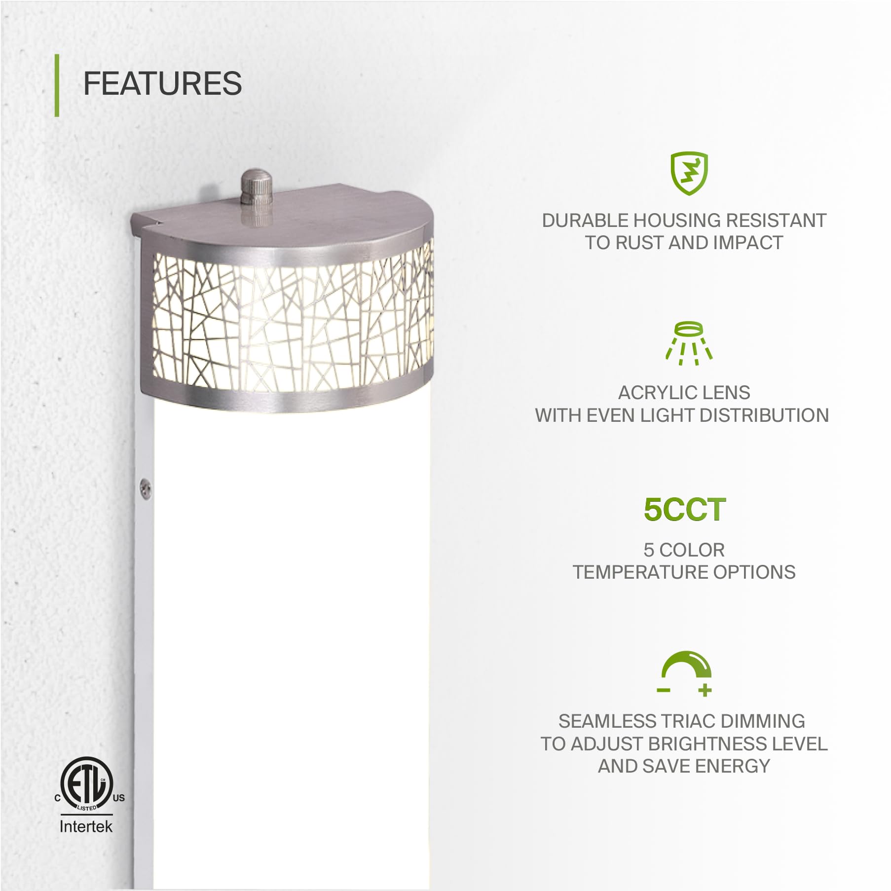 ASD 18 Inch LED Bathroom Vanity Light - Dimmable 20W 2700K-5000K - Brushed Nickel - Model A-LVF-LF-18D20AC-N