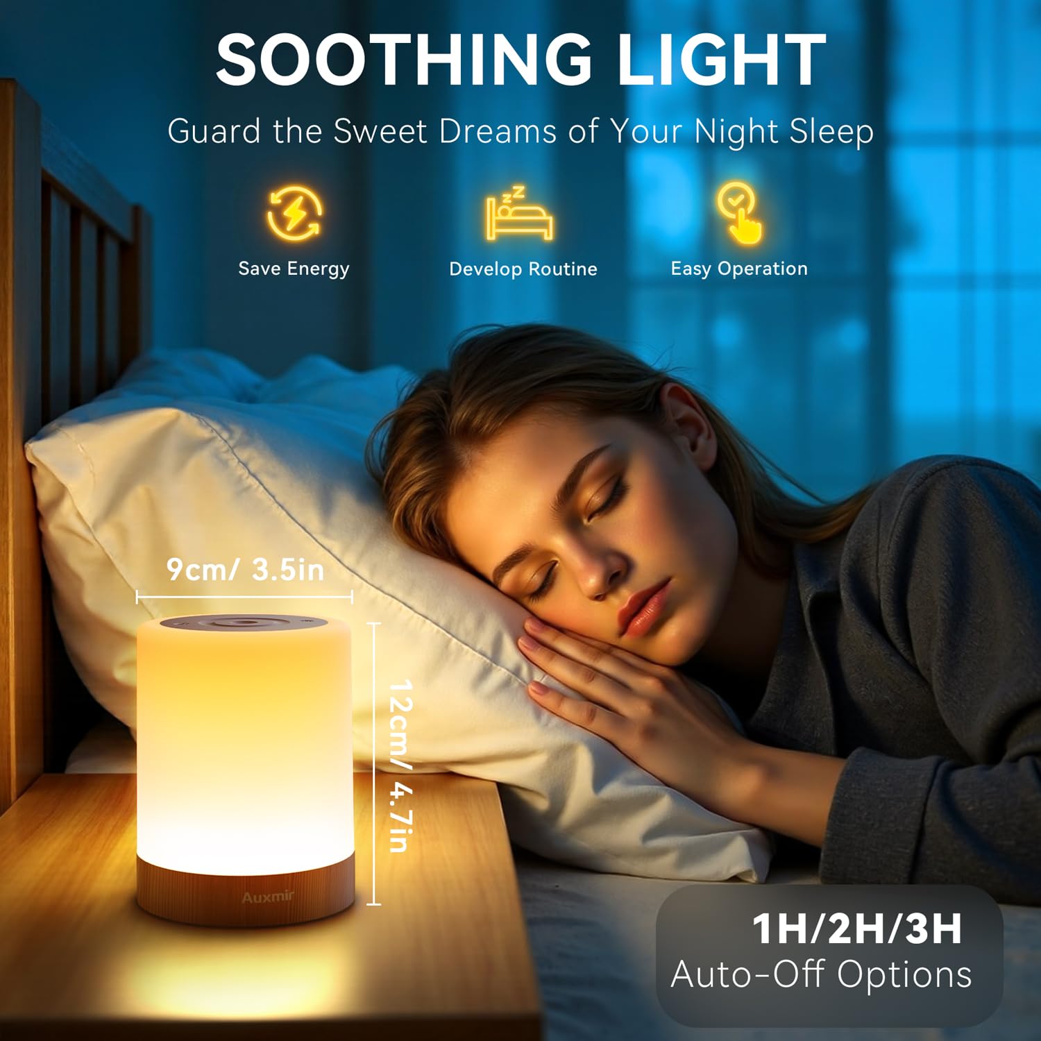 Auxmir Dimmable Touch Night Light for Kids, 11 RGB Colors, Portable Rechargeable Lamp, Classic Brown Touch Control for Nursery & Bedroom