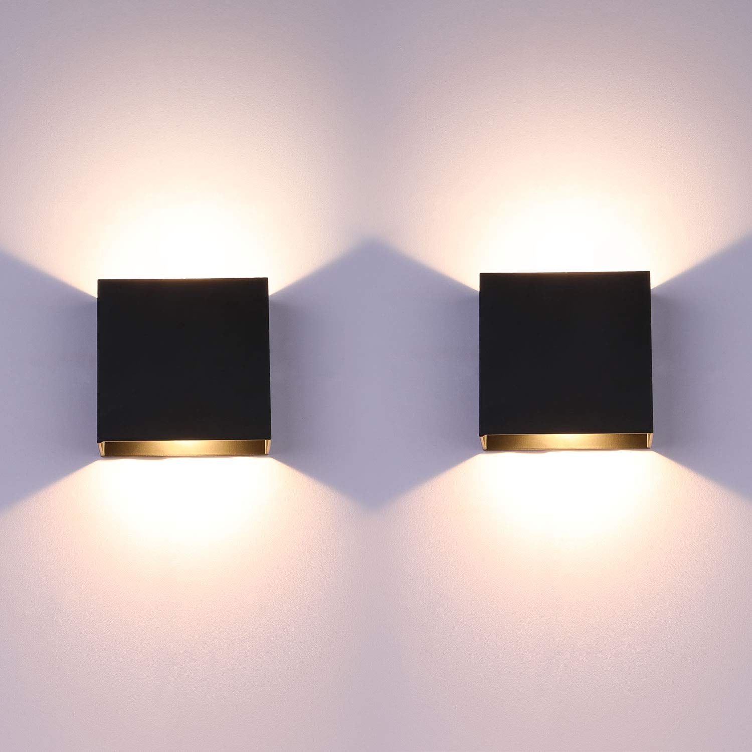 Lightess LED Wall Sconce, Set of 2, Hardwired 10W, Up Down Mount, Aluminum, Black, Model LG9757919, Warm White
