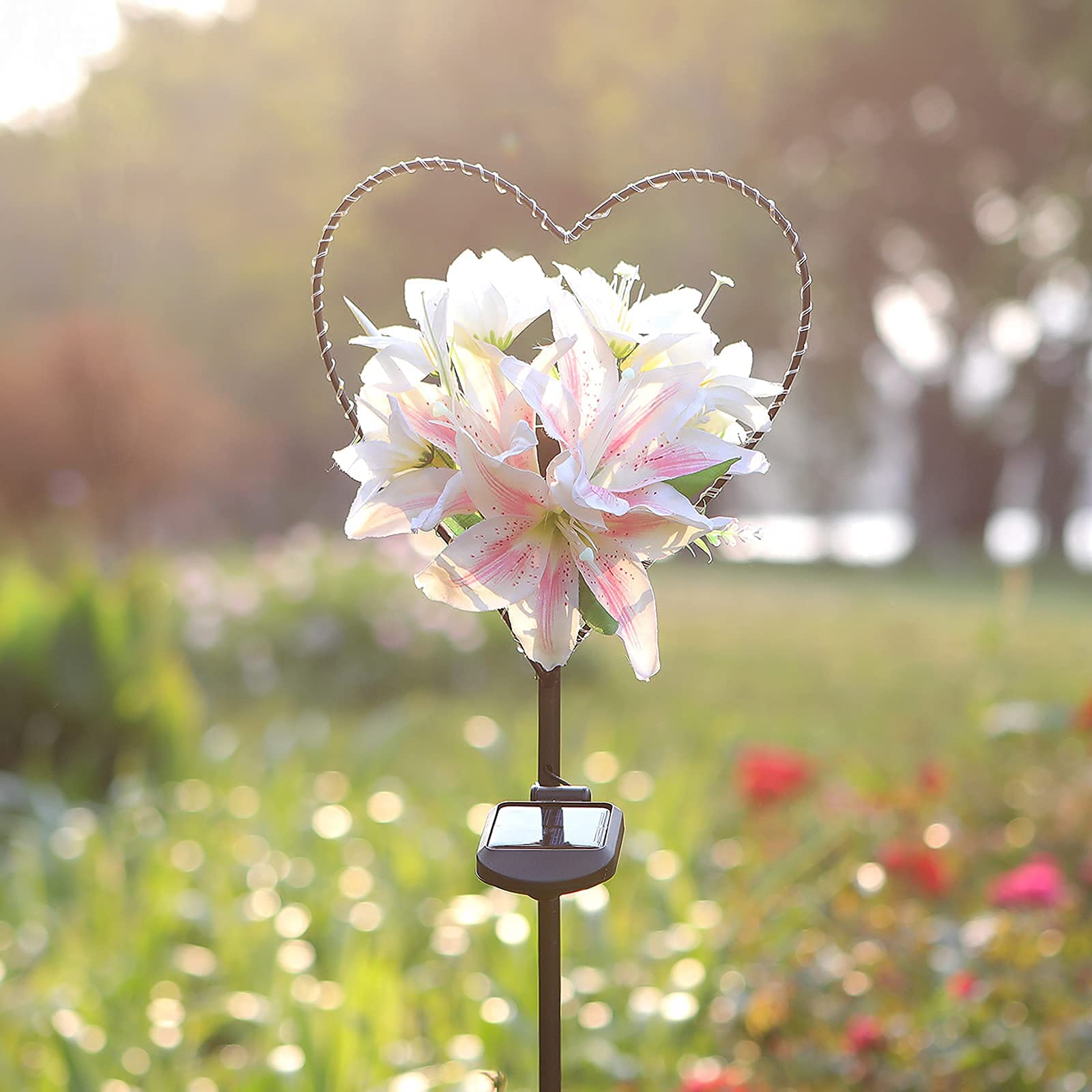 Starryfill Garden Solar Lights - Heart-Shaped Metal Stake with 25 LED Warm White Lights for Outdoor Decorations