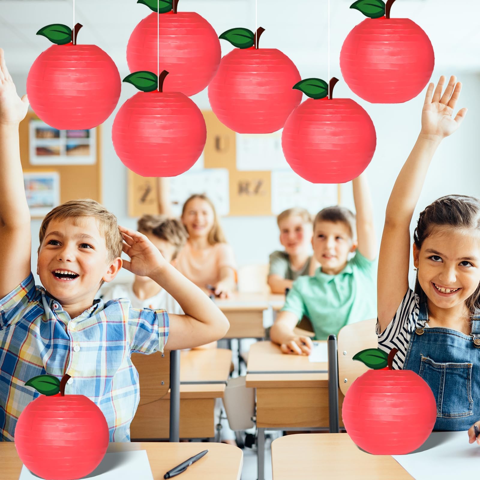 4 Pcs Classroom Decorations Red Apples Paper Lanterns Fruit Themed Party Decor Hanging Apples Decorations Back School Classroom