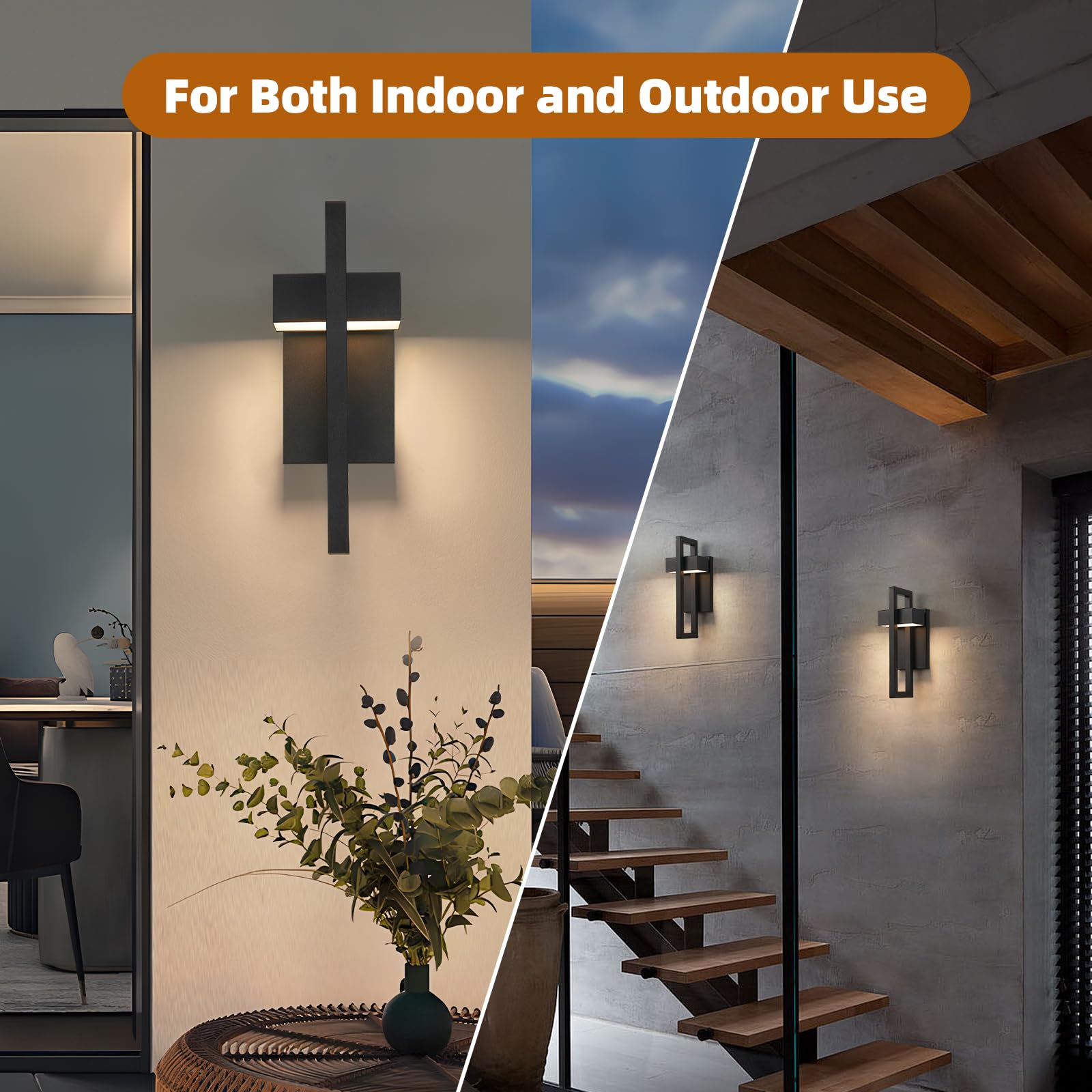 Tewei Led Outdoor Wall Sconce Modern Exterior Lighting Fixtures  Matte Black Outdoor Front Porch Lights Led Outside Wall Mount Lights For House  Hallway  Warm White 3000K  2 Pack