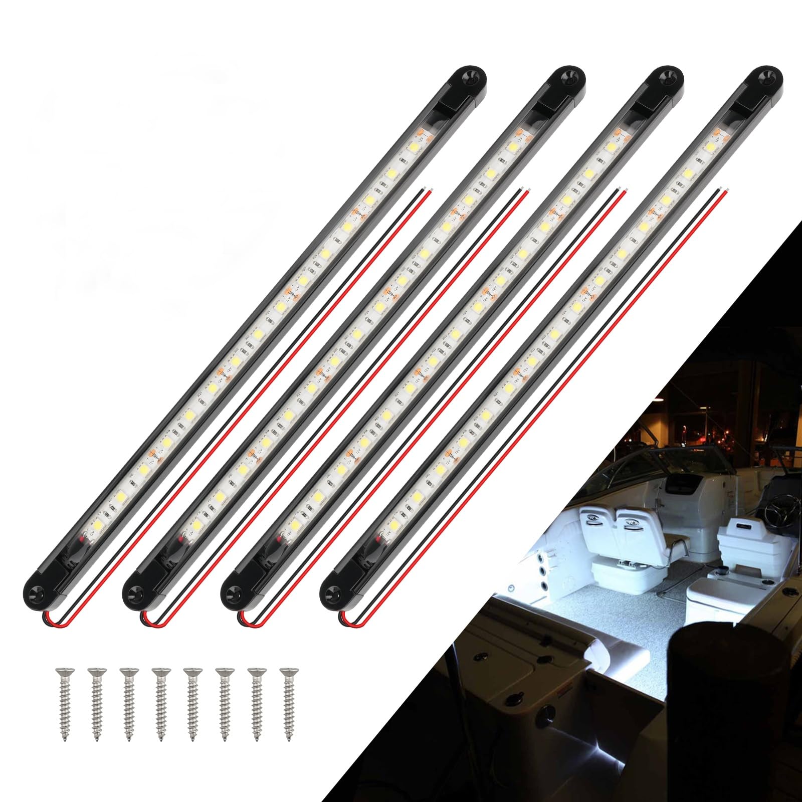 ULITECO Boat Interior Lights White  Waterproof Led Boat Lighting  Marine Led Band Lighting  Super Bright Marine Lighting for Night Fishing Pontoon Yacht Sailboat (White 4Pack)