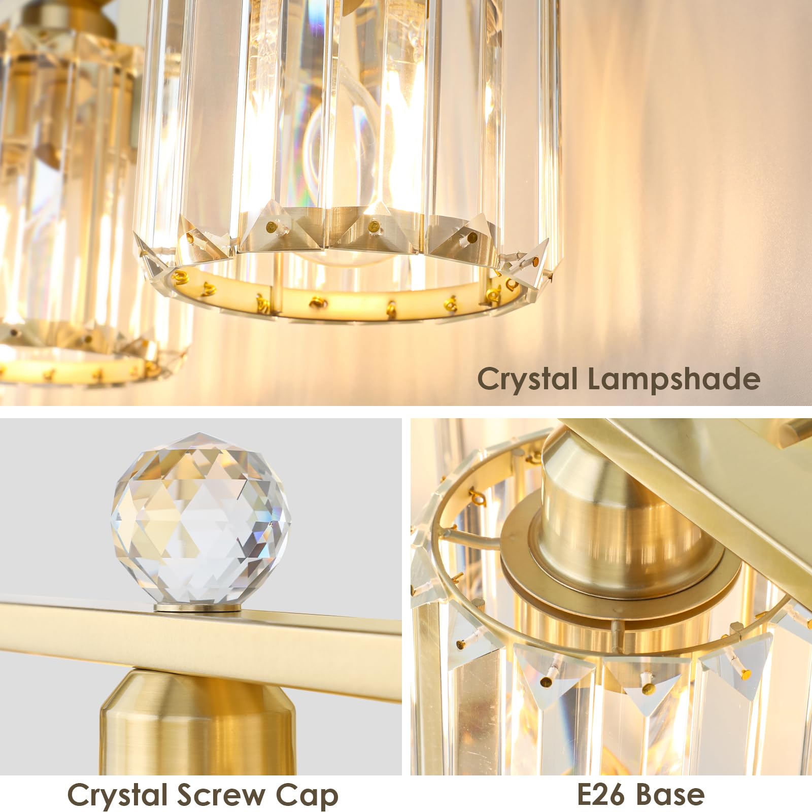 KunruiTAI 2-Light Wall Sconce, Brushed Gold Bathroom Vanity Light, K9 Crystal Shade, Modern Design for Mirror, Bedroom, Living Room