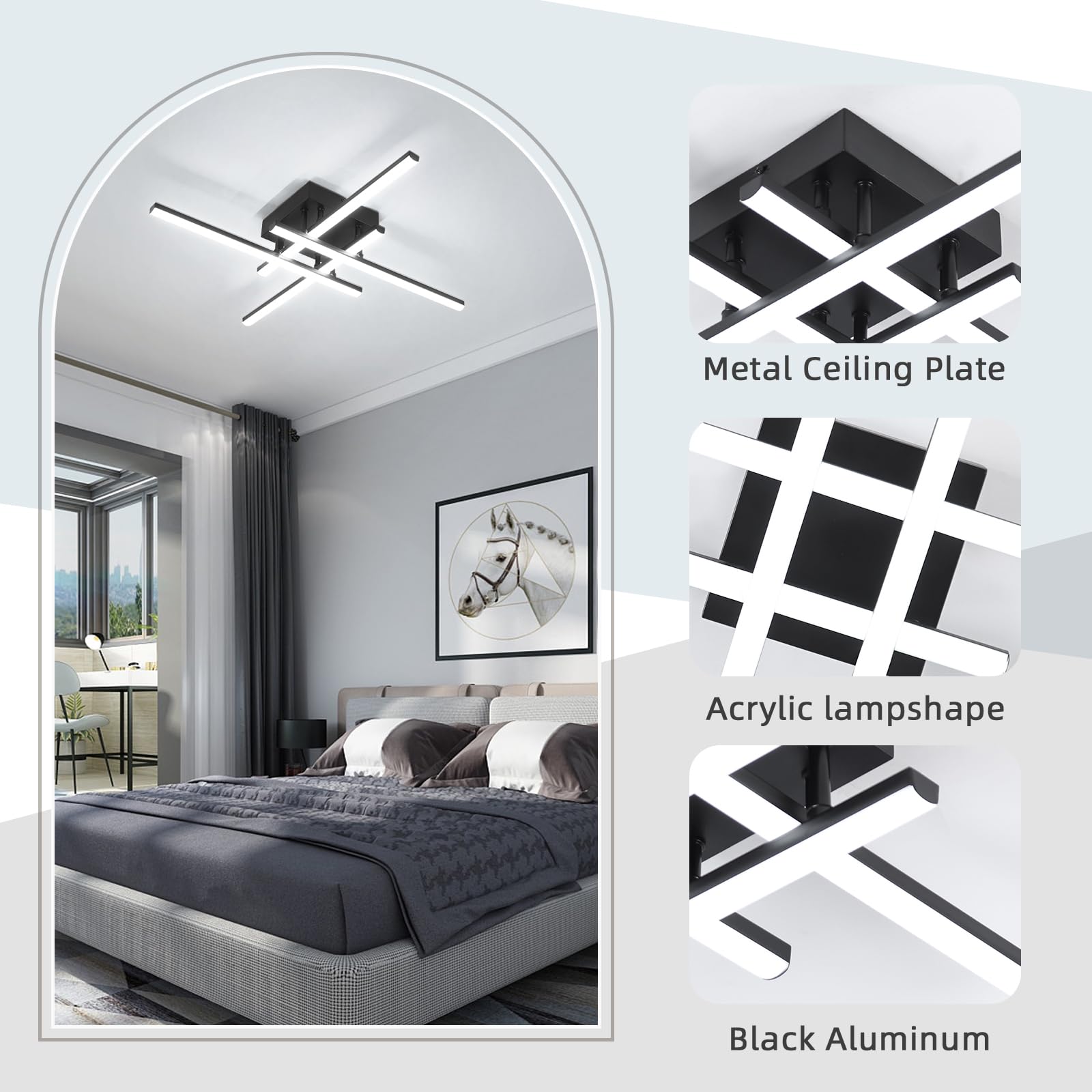 Caneoe Modern Ceiling Light Fixture Sputnik Dimmable Ceiling Light With Remote Control Black Flush Mount Chandelier Ceiling Lamp