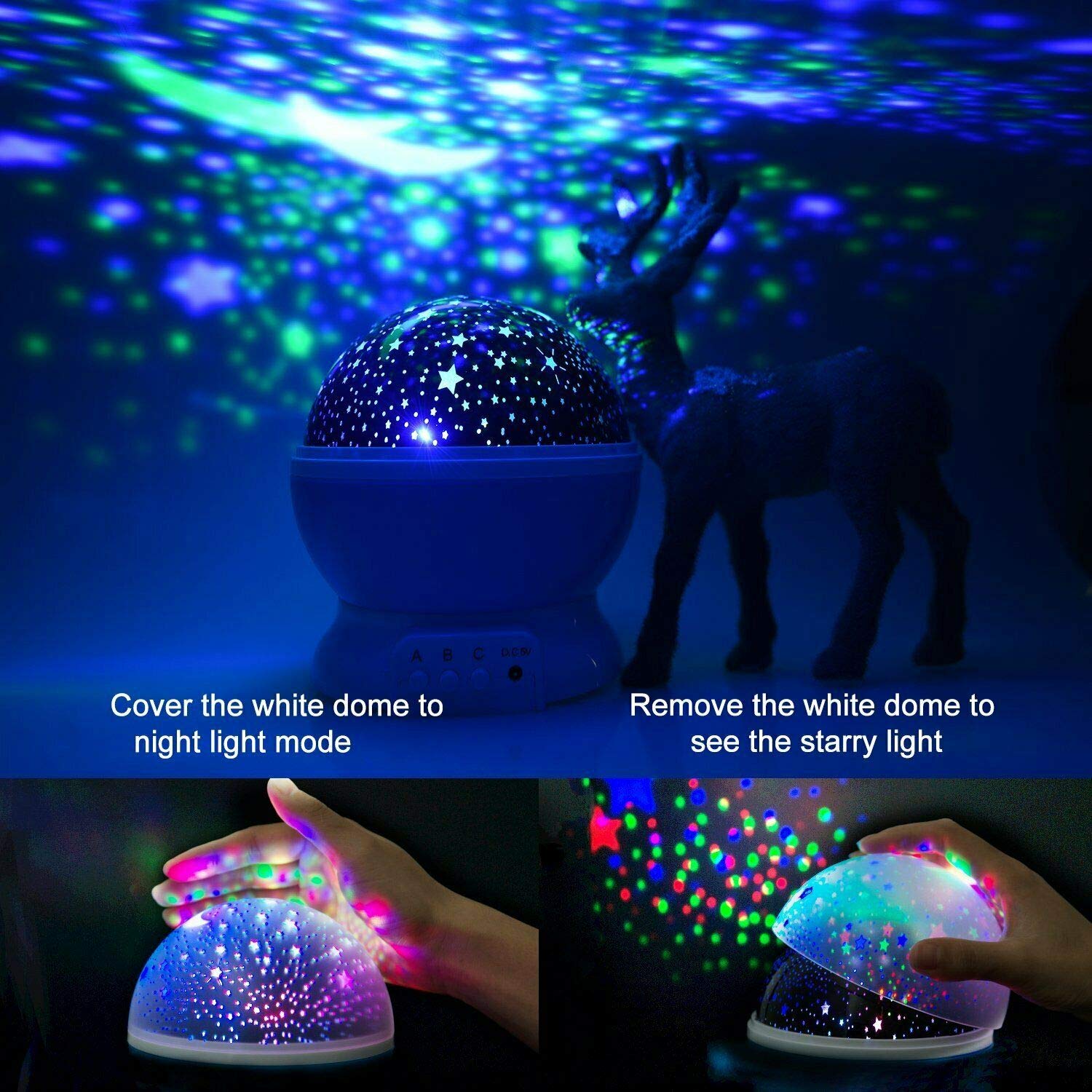 Tmango Moon Star Projector Light, 9 Colors Conversion with 360 Degree Rotation, Room Decoration Night Lighting Gift for Children