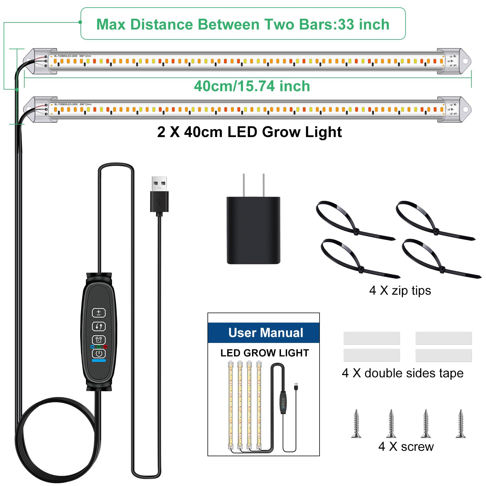Lpmzmbl 16 In Plant Grow Light Strips,120 Leds Grow Lights For Indoor Plants Full Spectrum With 3/9/12H Timer & 10 Dimmable Levels,Sunlight Plant Growing Lamp For Hydroponics Succulent 2 Heads