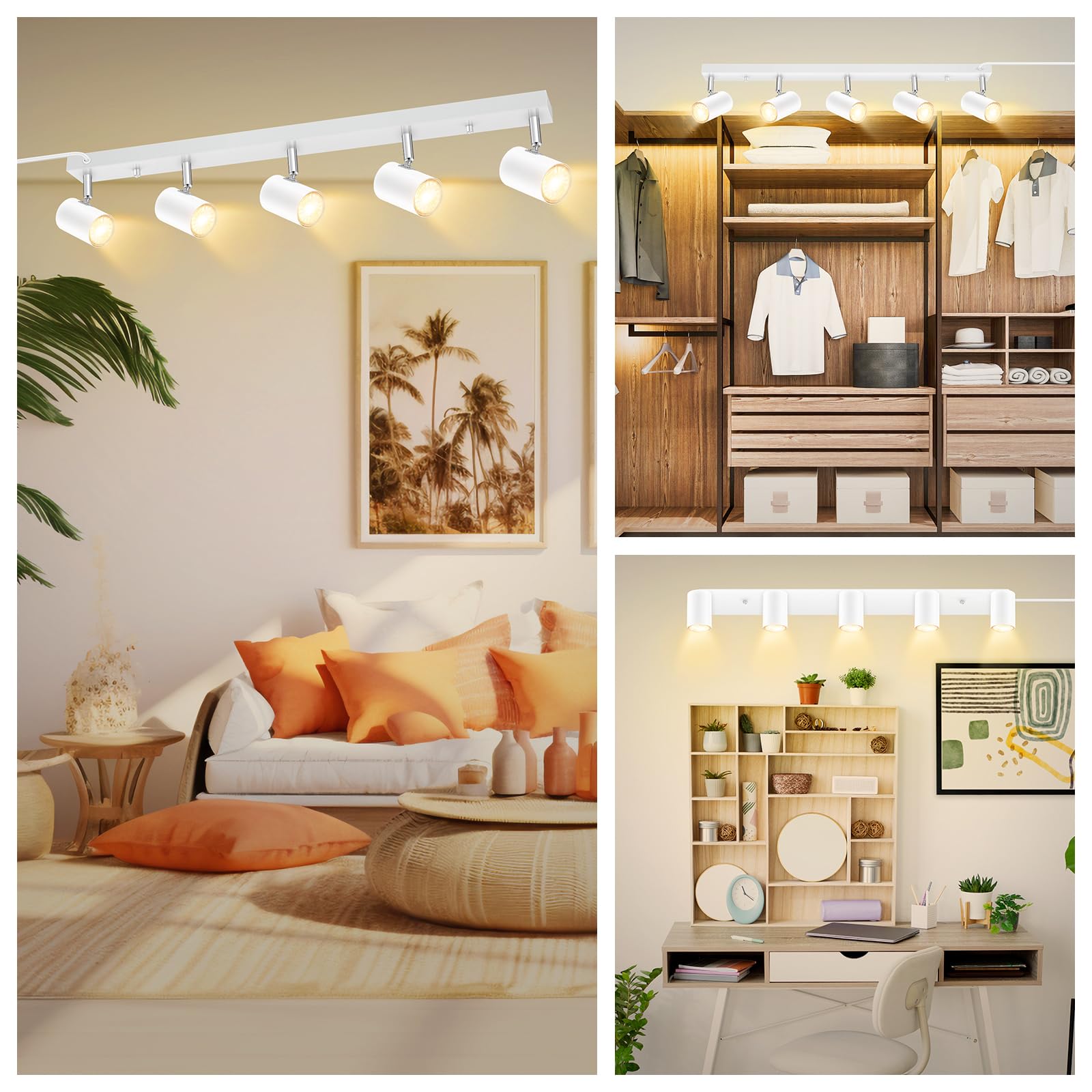 Auquee 5 Light Track Lighting Kit,White 5 Way Modern Plug In Ceiling Spotlight,Industrial Led Wall Light For Kitchen Cabinet Gal