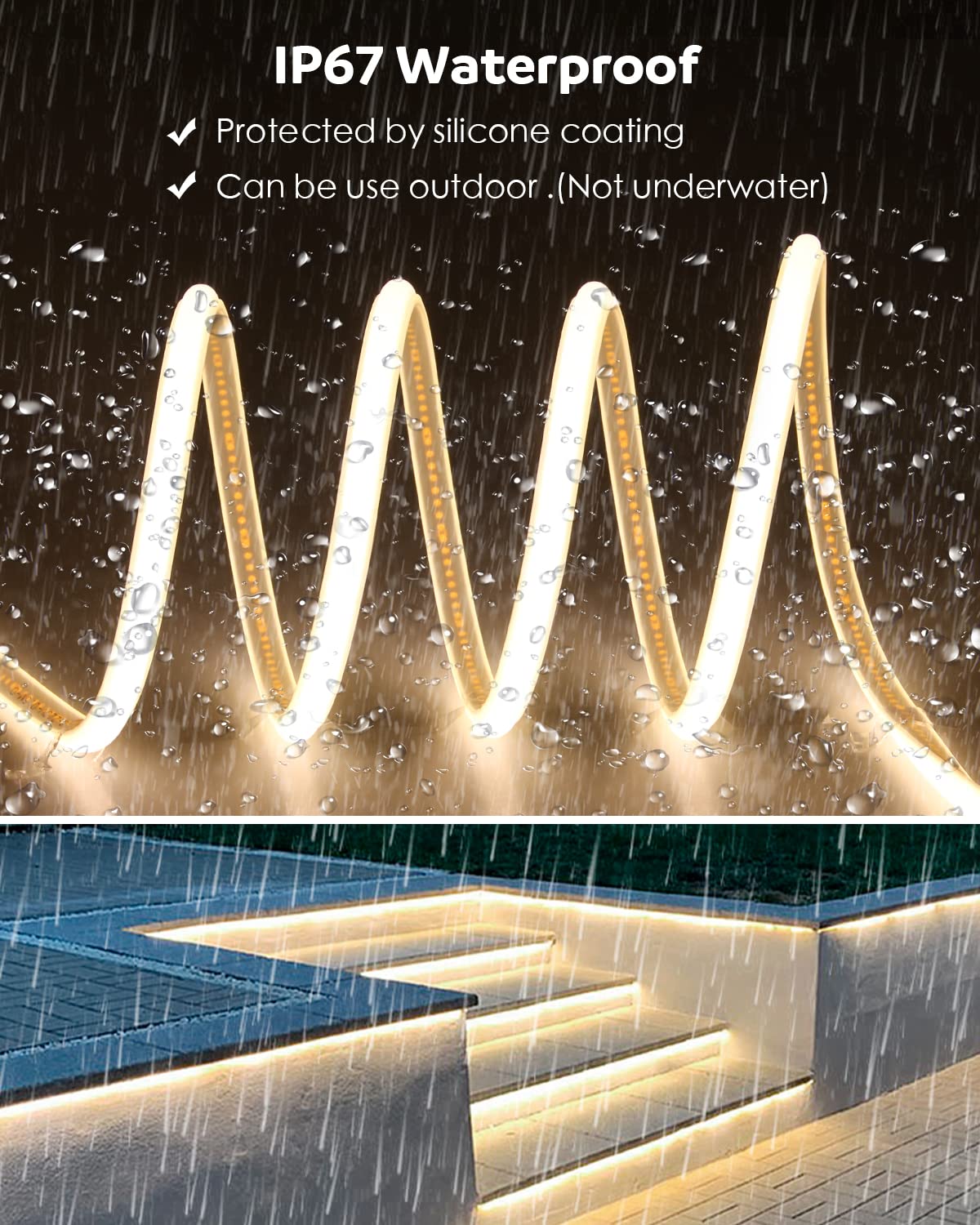 Aclorol LED Strip Lights 65.6FT Warm White 3000K Waterproof IP67 Dimmable Silicone Rubber with Remote Control for Outdoor Use