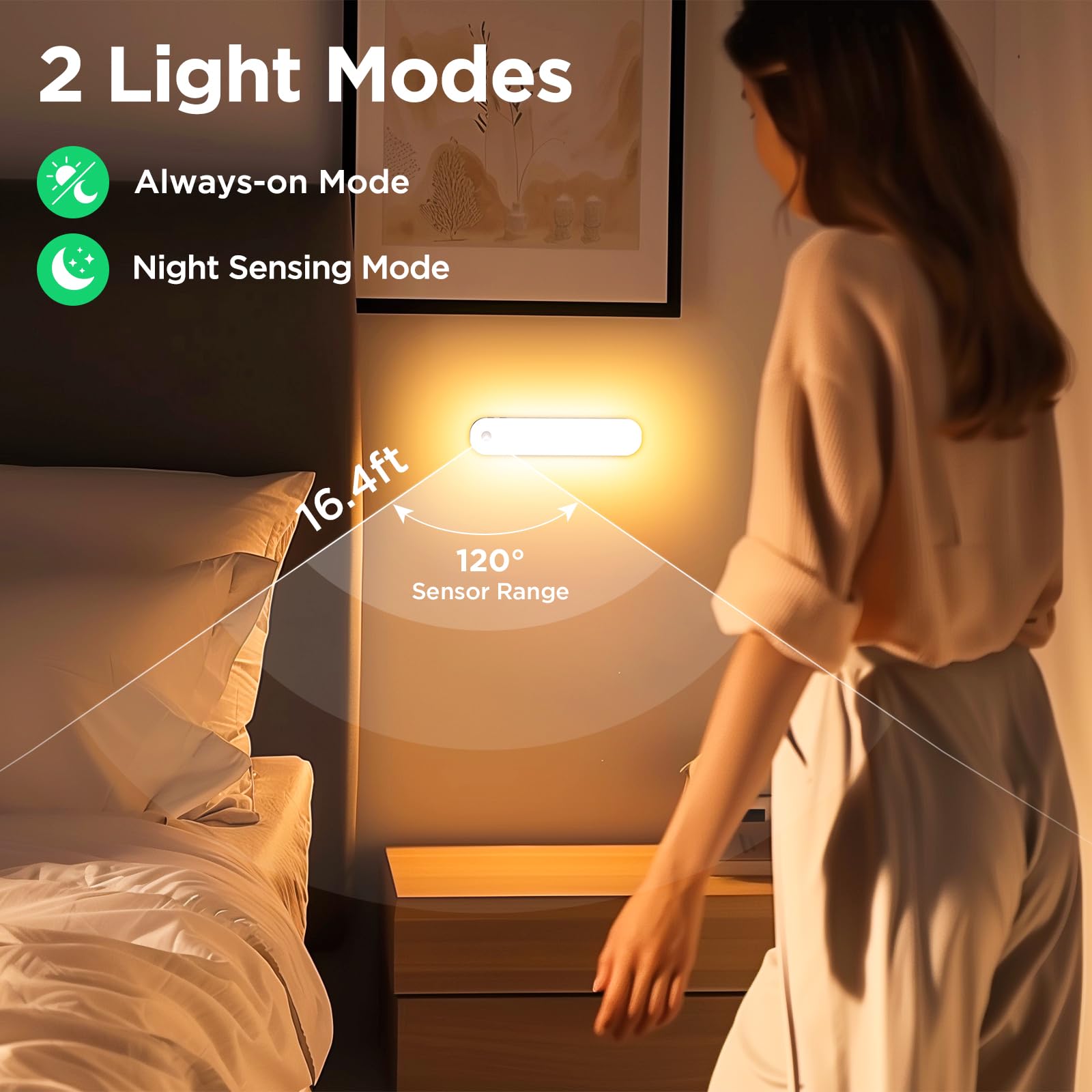 deerdance Under Cabinet Motion Sensor Lights, Dimmable 3 Color Temps, 2-Pack, Wireless Magnetic, Black, Model GLS-C030