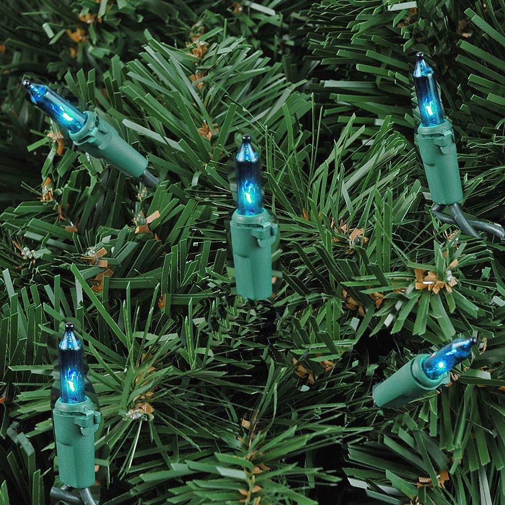 Novelty Lights 50-Light Teal Christmas Mini String Lights, Green Wire, Indoor/Outdoor, 11' Long, UL Listed, Model MRD-25B-2