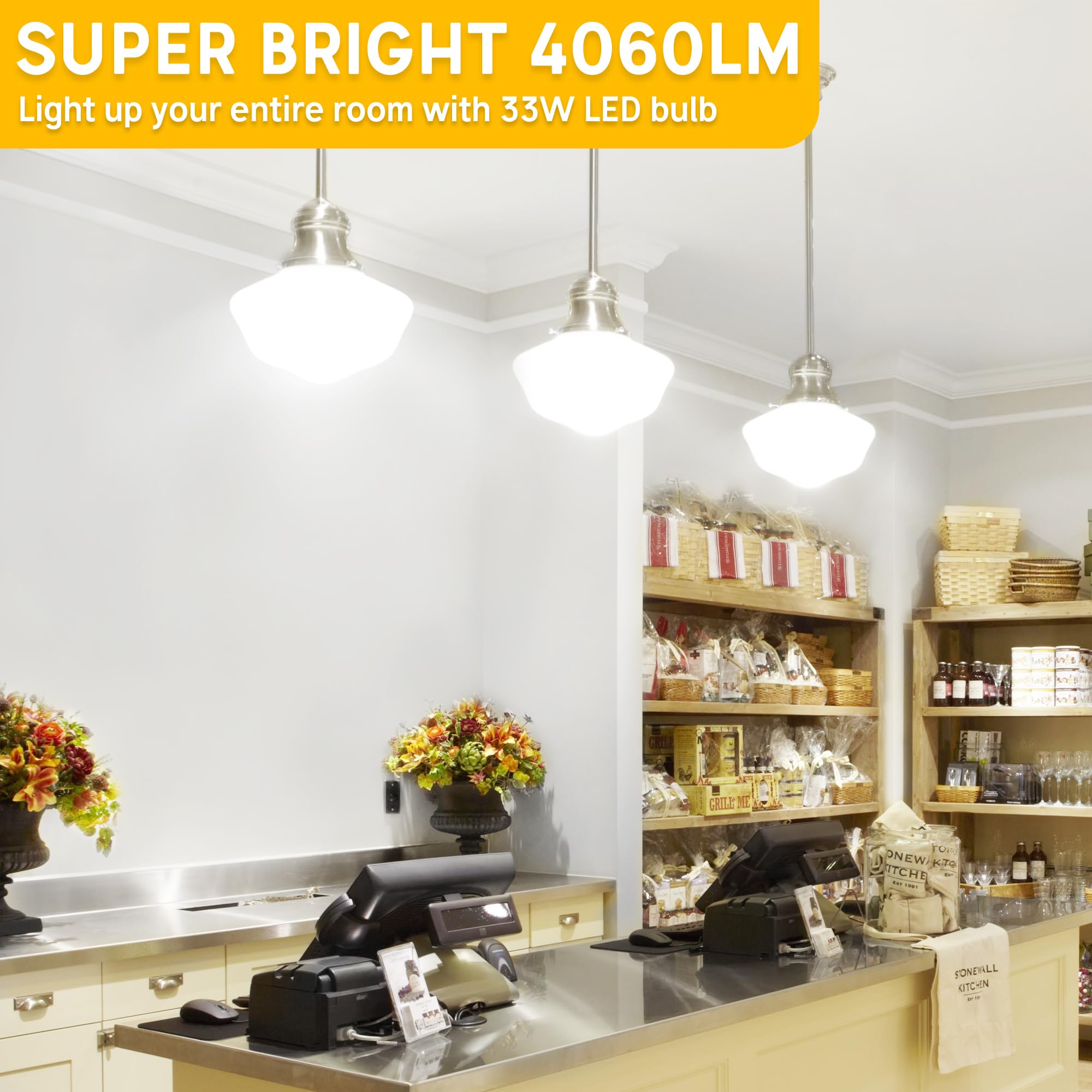 300W Equivalent Led Light Bulb, Super Bright 4060 Lumen 5000K Cool Daylight White A23 E26 Medium Base 33 Watt Led Bulb For Garag