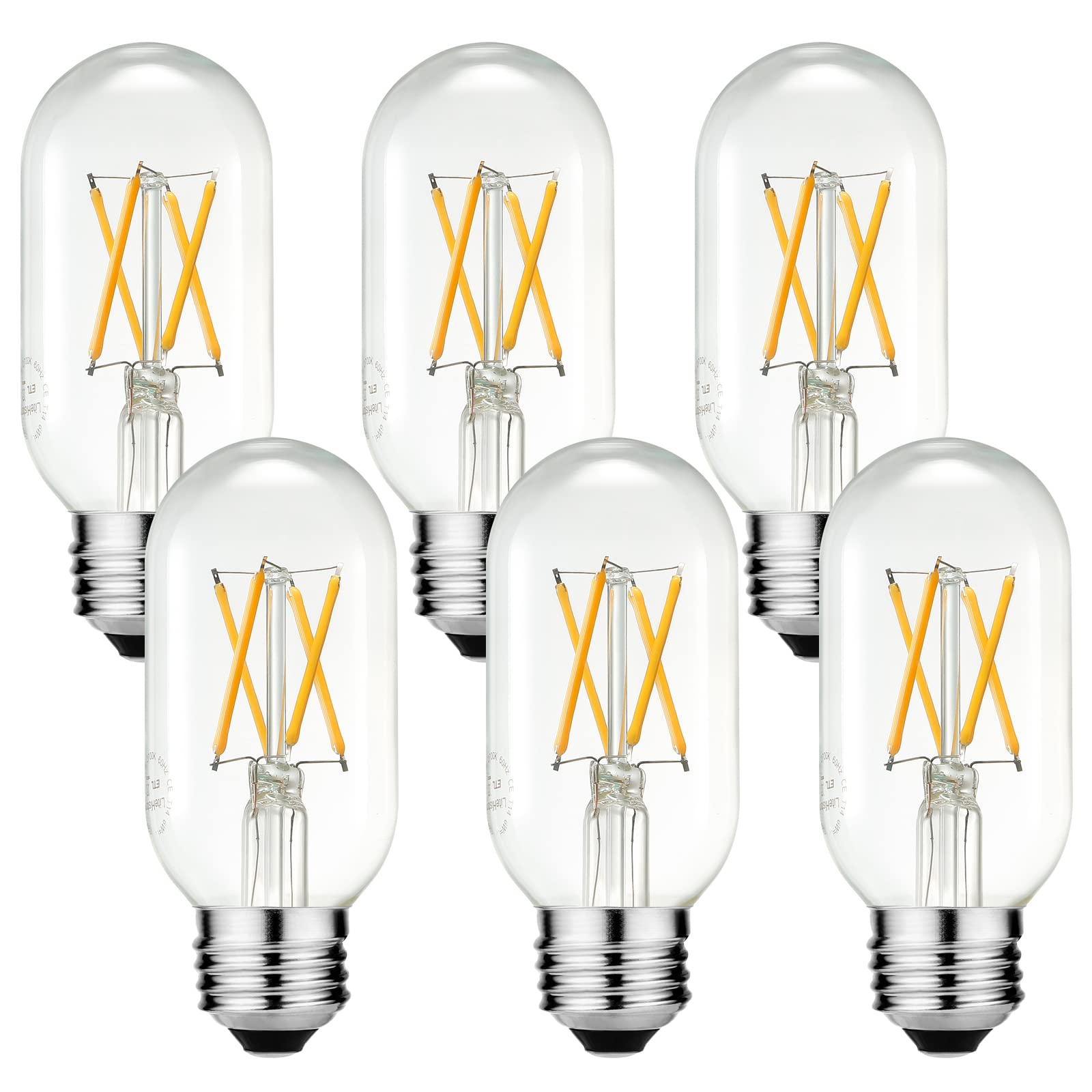 Litehistory E26 Led Bulb 6W Equivalent E26 Led Bulb 60 Watt Dimmable Warm White 2700K E26 Edison Bulb Ac120V 600Lm Tubular T14 T45 Led Bulb For Pendant, Sputnik,Vanity,Chandeliers Pack Of 6
