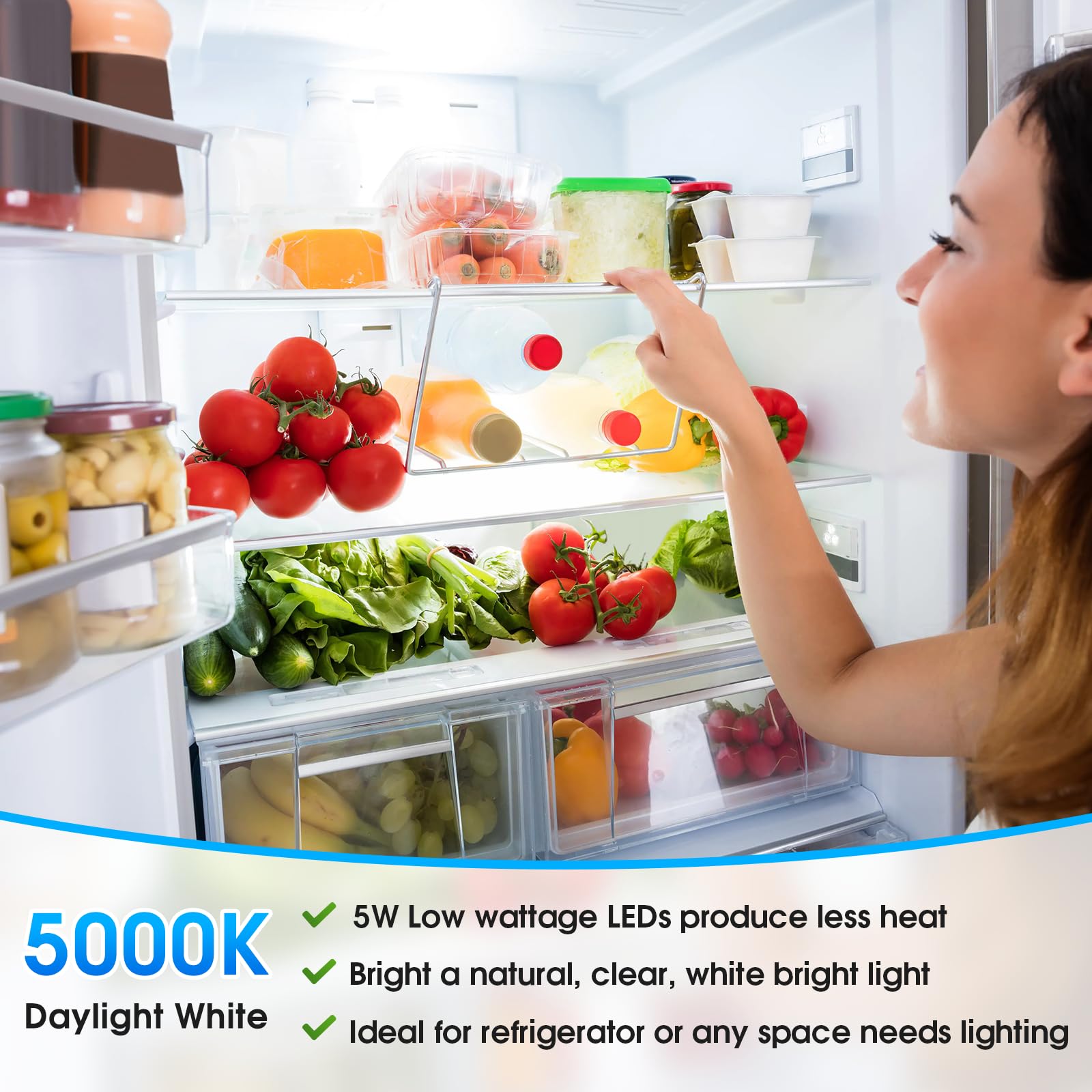 Maylaywood Led Refrigerator Light Bulb, 40 Watt Equivalent A15 Fridge Bulb Waterproof, Daylight White 5000K, 550Lm E26 Base, 5W