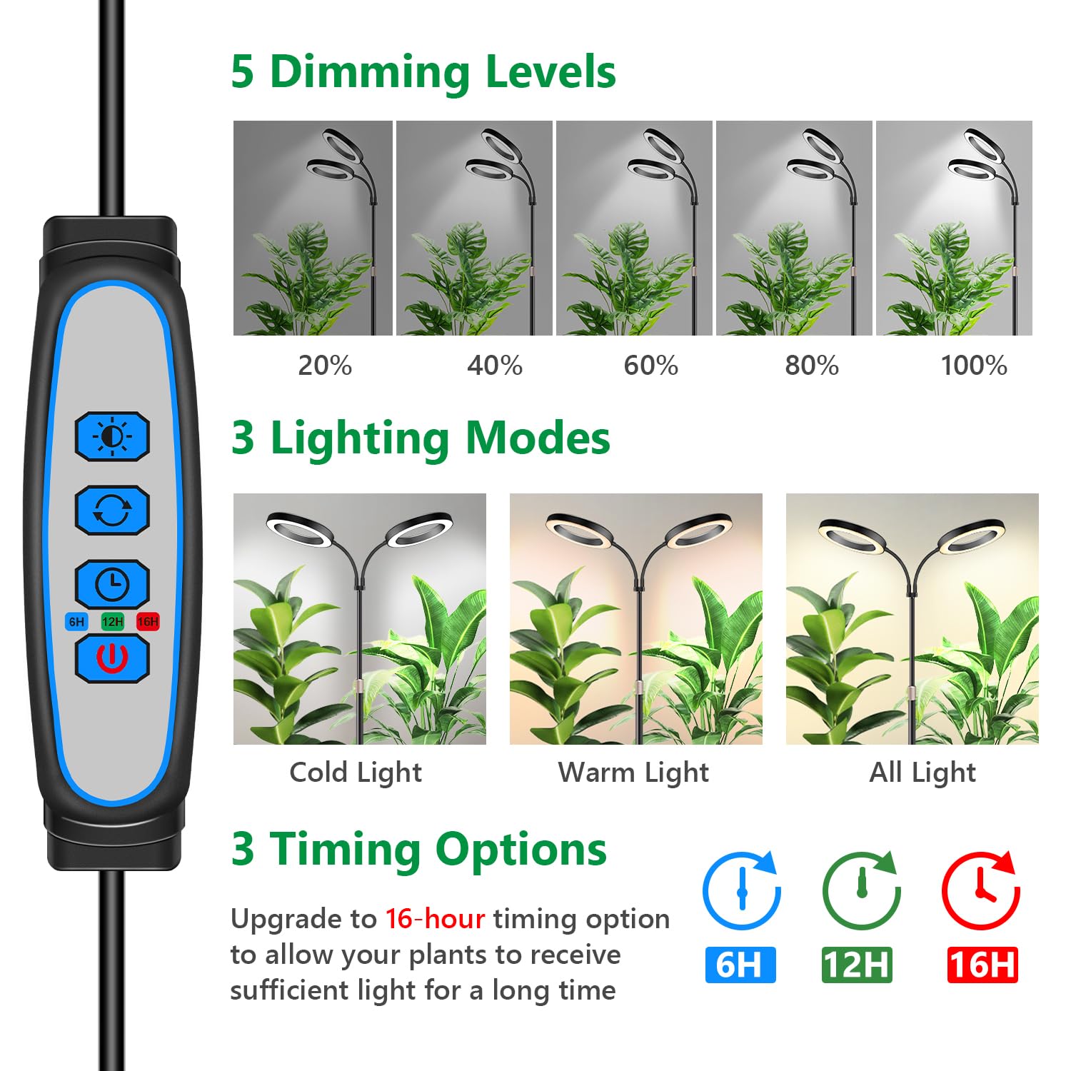 Aumtrly Large Plant Light for Indoor Plants, 2 Head Full Spectrum Grow Light with 68 Adjustable Stand for Growing Large Tall Pla