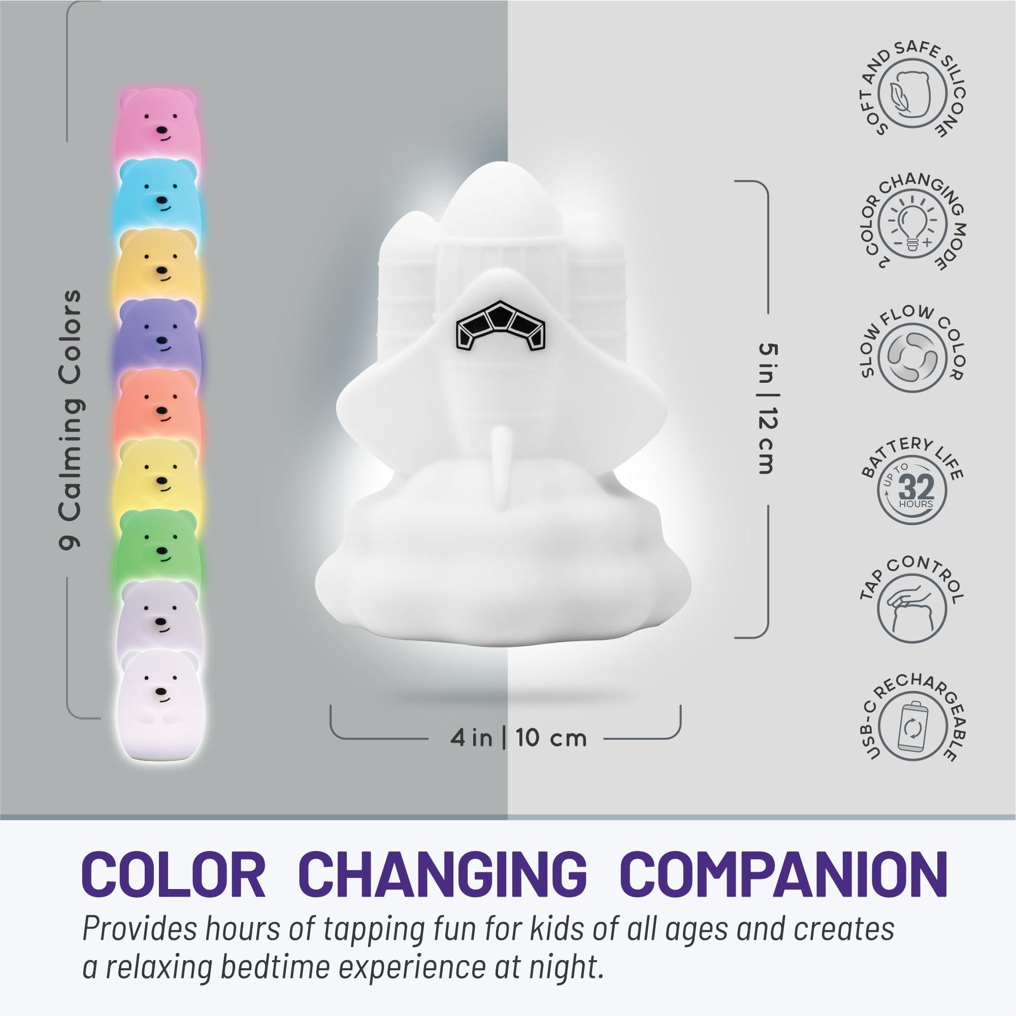 Lumipets Space Rocket Night Light - Silicone Nursery Lamp for Kids, Kawaii Design, Perfect for Baby and Toddler Rooms