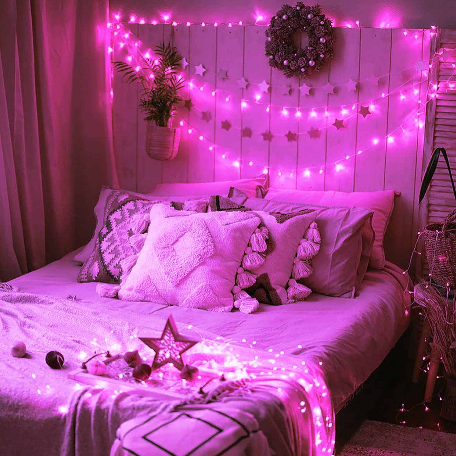 FULLBELL Pink String Lights 100 LED 33 Ft Transparent Wire Indoor Outdoor Decorative Lighting FLEDSTL10M80D