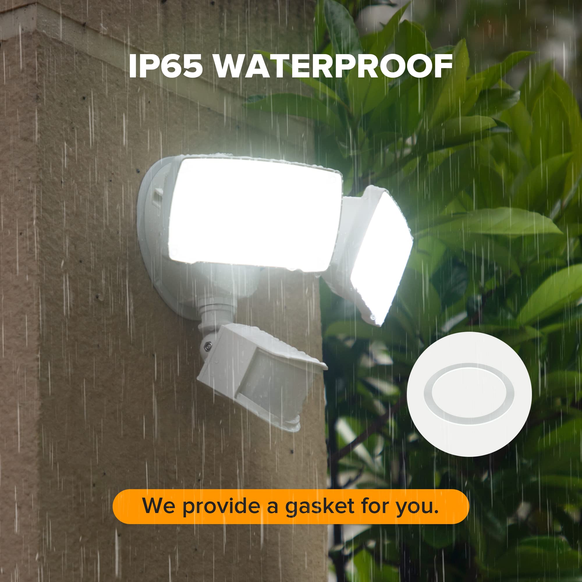 LUTEC 38W Dual-Head LED Floodlight, 3500 Lumen, Motion Sensor, 5000K Daylight, White, Model 7635401053-W, Outdoor Security