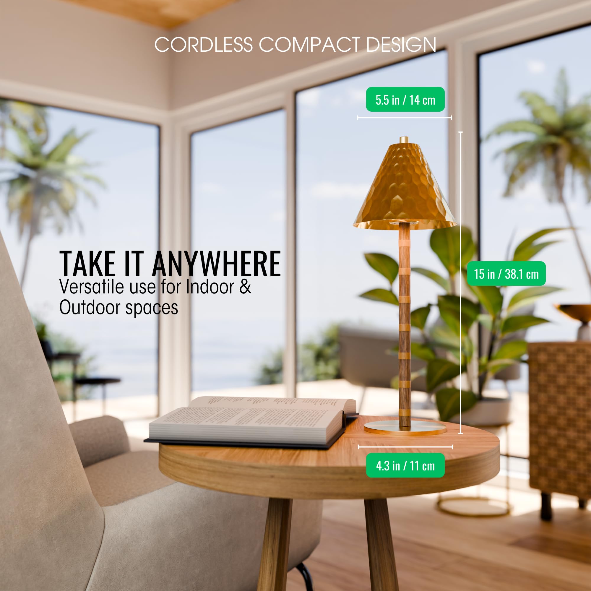 Luxelykos Bamboo Rechargeable Led Table Lamp - Cordless Touch Lamp For Bedroom, Dining Room, Patio - Battery Powered Small Lamp