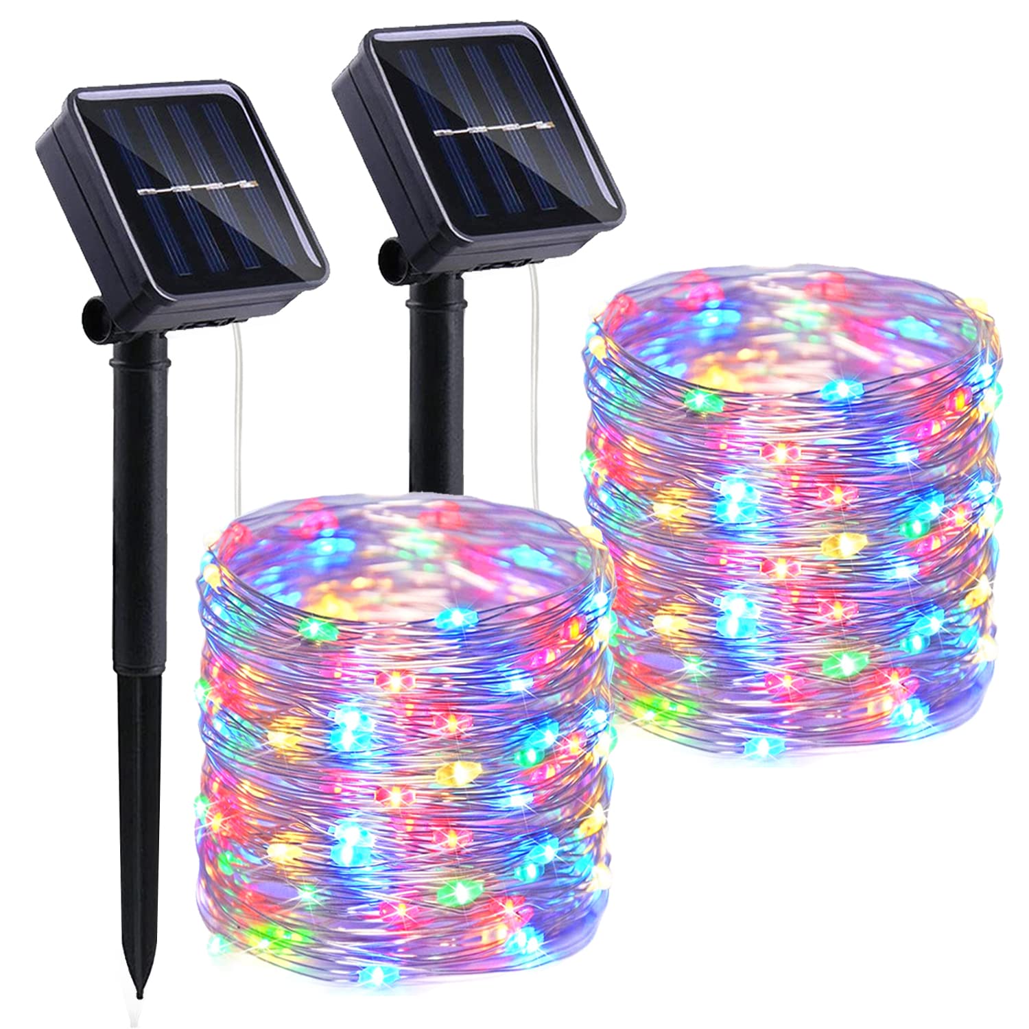 Lightop Solar String Lights Outdoor 2 Pack 33Ft 100Led Copper Wire Fairy Light Waterproof Decoration For Wedding Party Terrace Yard Tree Garden Patio Christmas (Multicolor)