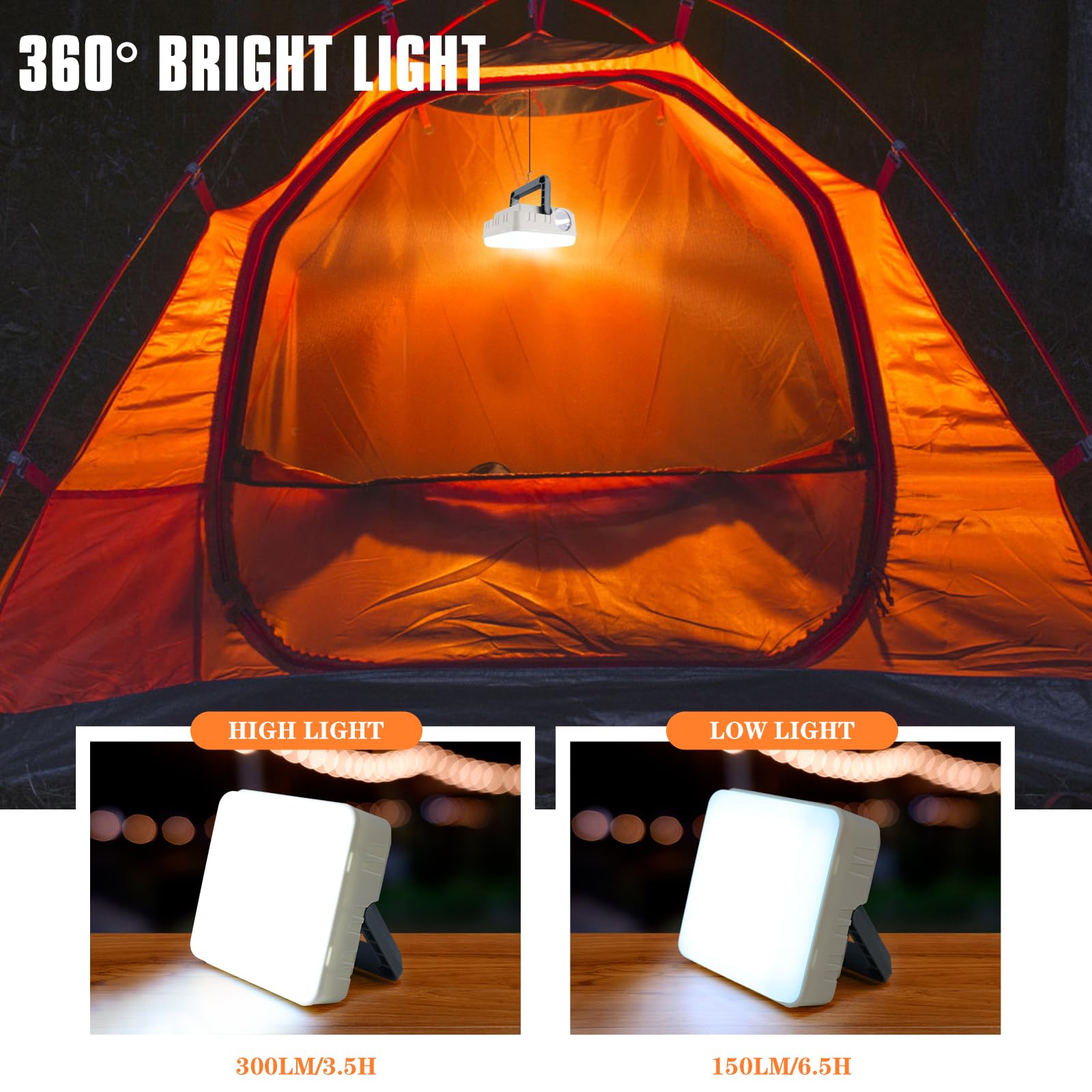 LaliBuBB Portable Solar Power Lanterns for Power Outages, 5 Light Modes LED Camping Lights Lantern Flashlight, IPX4 Waterproof T
