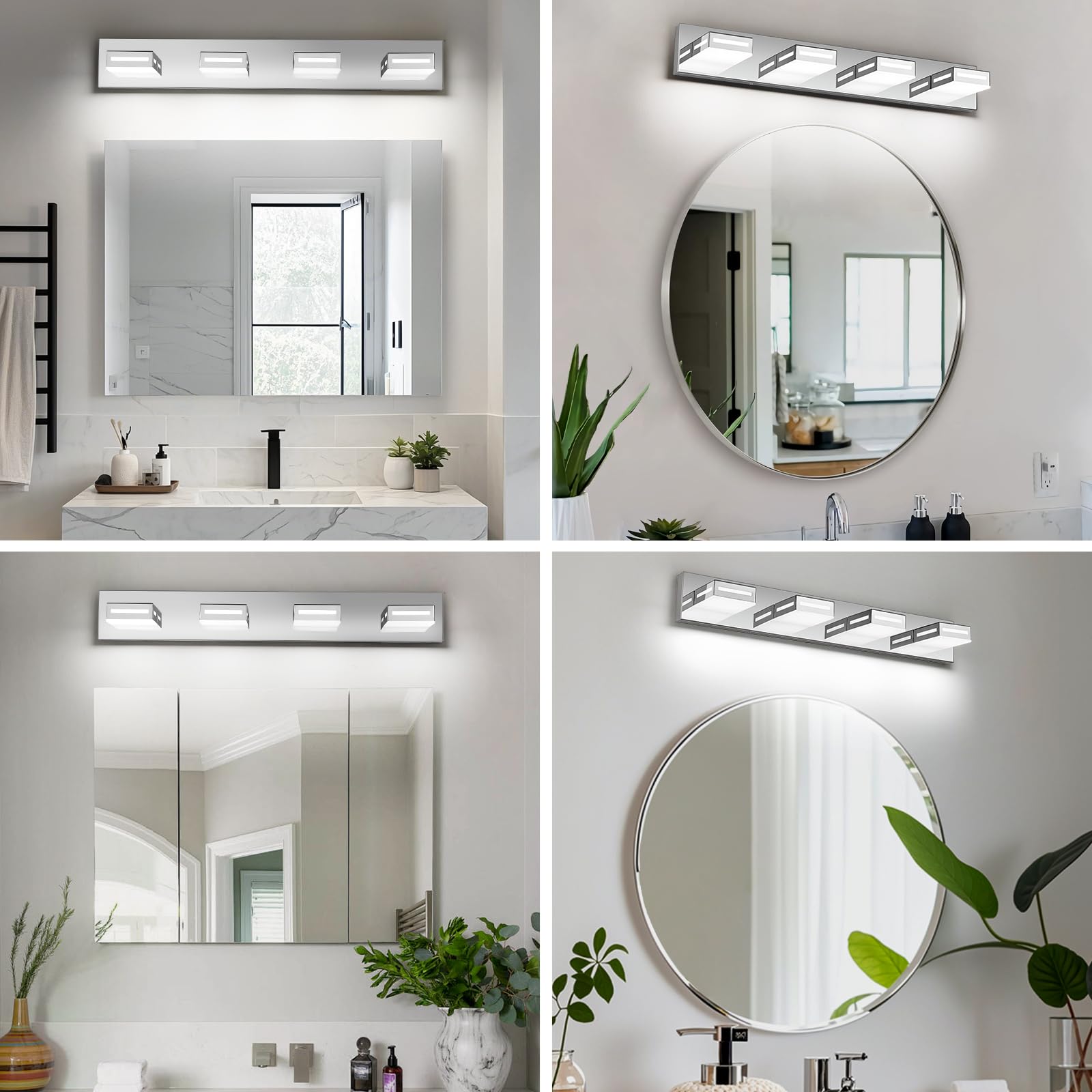 Donrao 30-Inch 4-Light Led Modern Chrome Bathroom Vanity Light Fixtures Over Mirror  Bathroom Lighting Fixtures With Cool White 6000K  Rotatable Vanity Wall Lights For Bath Restroom Powder Room