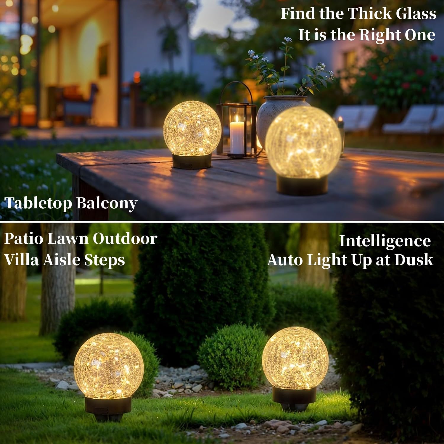 Beautyard Solar Globe Lights Outdoor Large Garden Decor Usb Charged 4.72'' Diameter 40Led 1000Mah Solar Lights Cracked Glass Glo