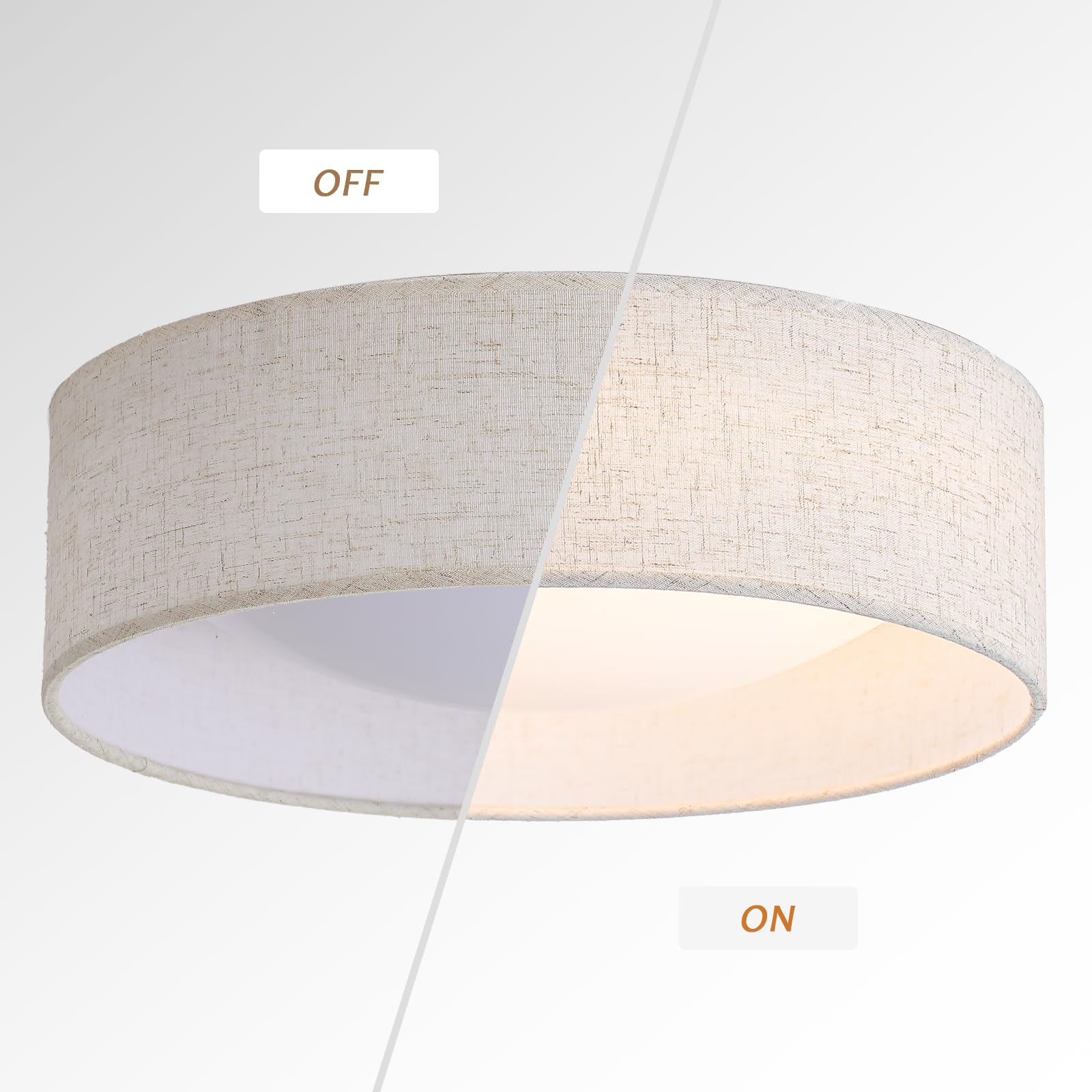 CALOKES 13" Fabric Flush Mount Ceiling Light, 24W LED, 3000K, Beige, Classic Linen Design for Bedroom, Kitchen, Dining Room, Hallway