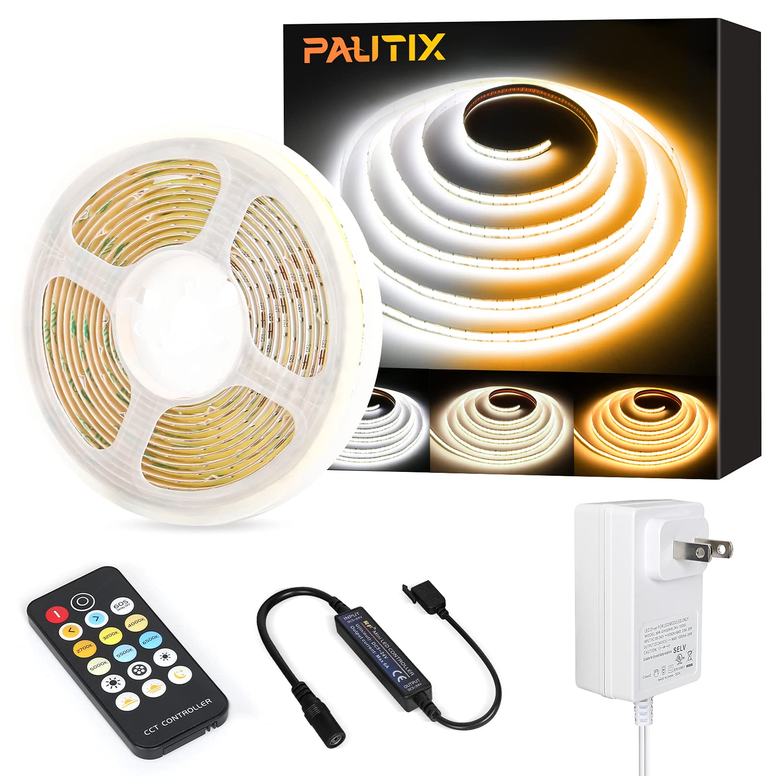 Pautix 9.84Ft Cob Led Strip Light, Dimmable 2700K-6500K, Super Bright For