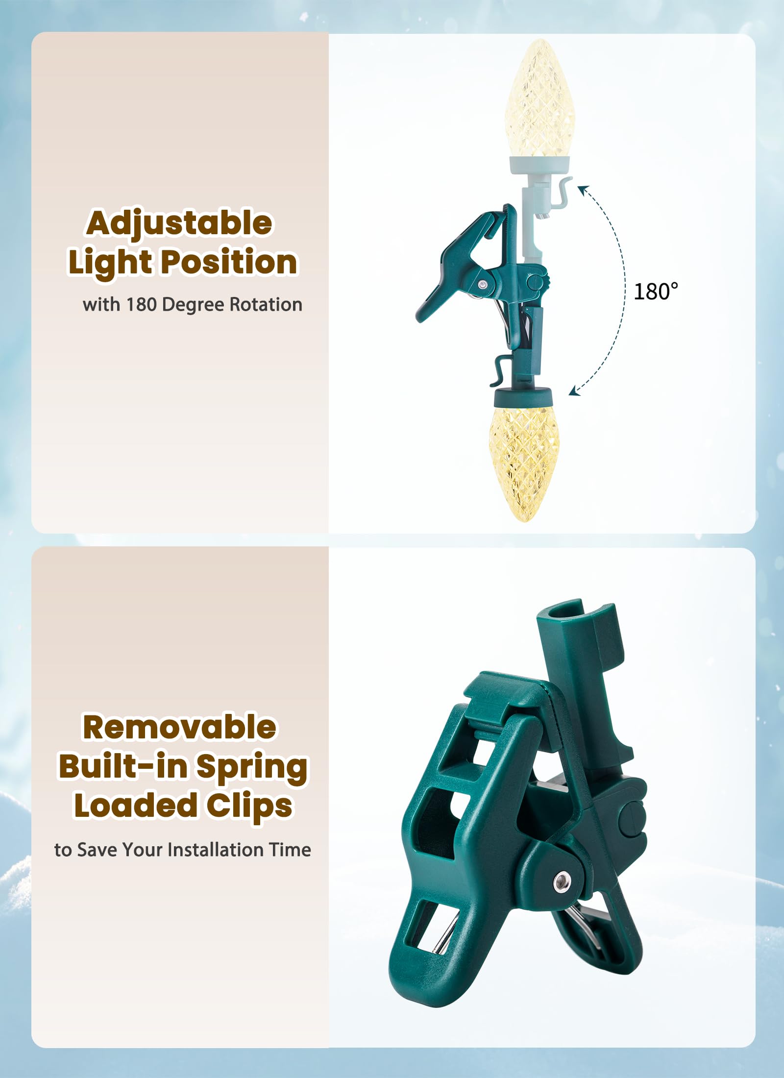 C9 Led Christmas Lights Outdoor  66 Feet 100 Led C9 String Lights With 100 Spring Clips  Waterproof Connectable Christmas Tree Lights For Outside Roofline Patio Home Xmas Decor  Warm White 2 Pack