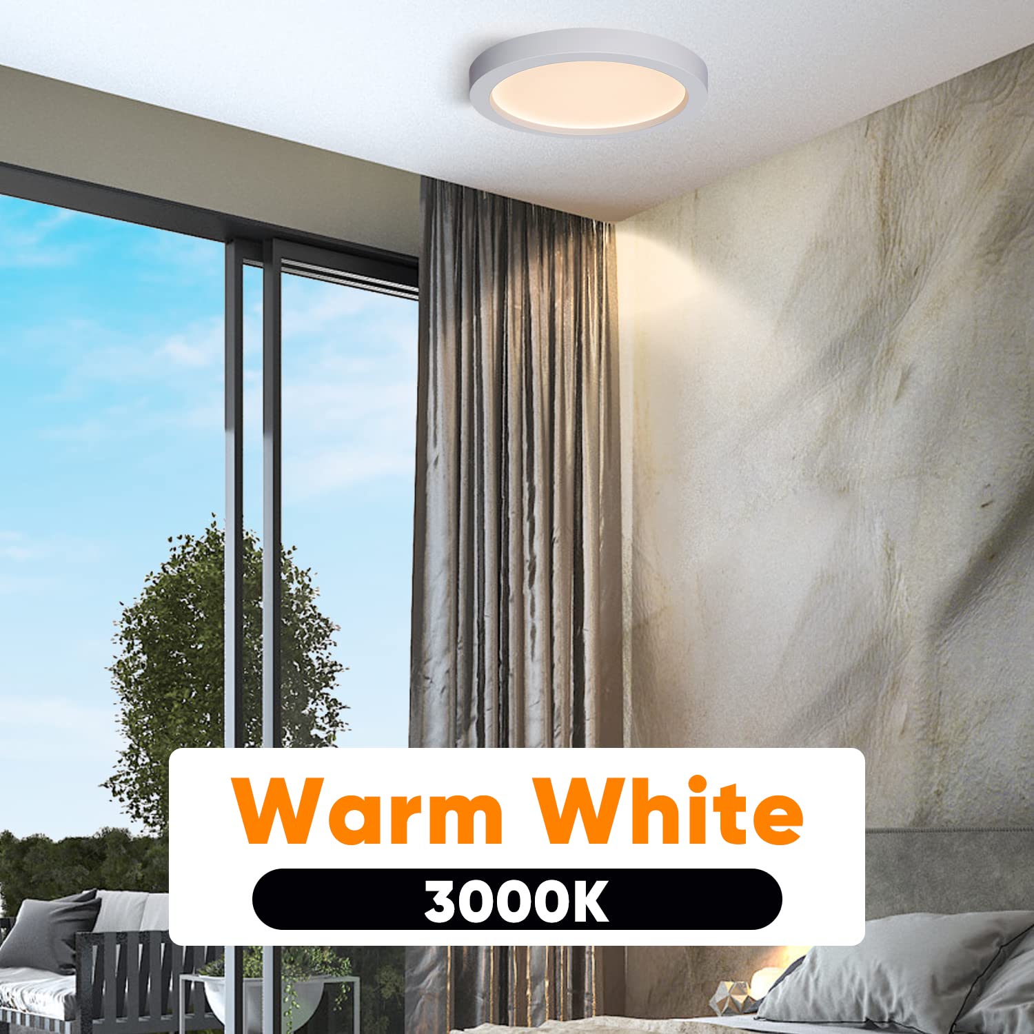 Greenlux 7'' Led Flush Mount Ceiling Light,120V 16W 900Lm,3000K Warm White Round Flat Panel Light, Surface Mounted Downlight(Whi