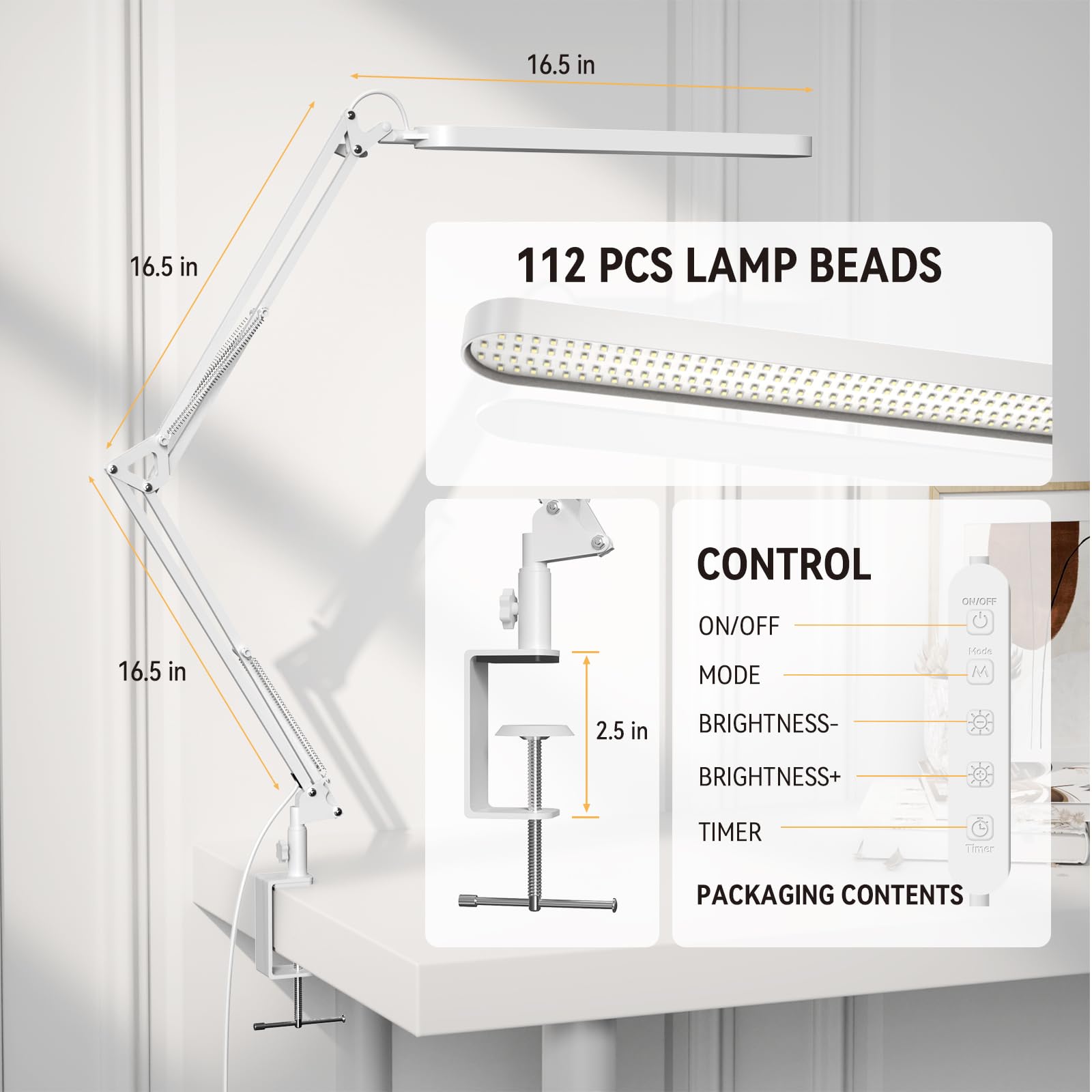 Skyleo Led Desk Lamp - 31.5'' Desk Light - 5 Color Modes X 11 Brightness Levels - Adjustable Swing Arm - Timmer & Memory Functio