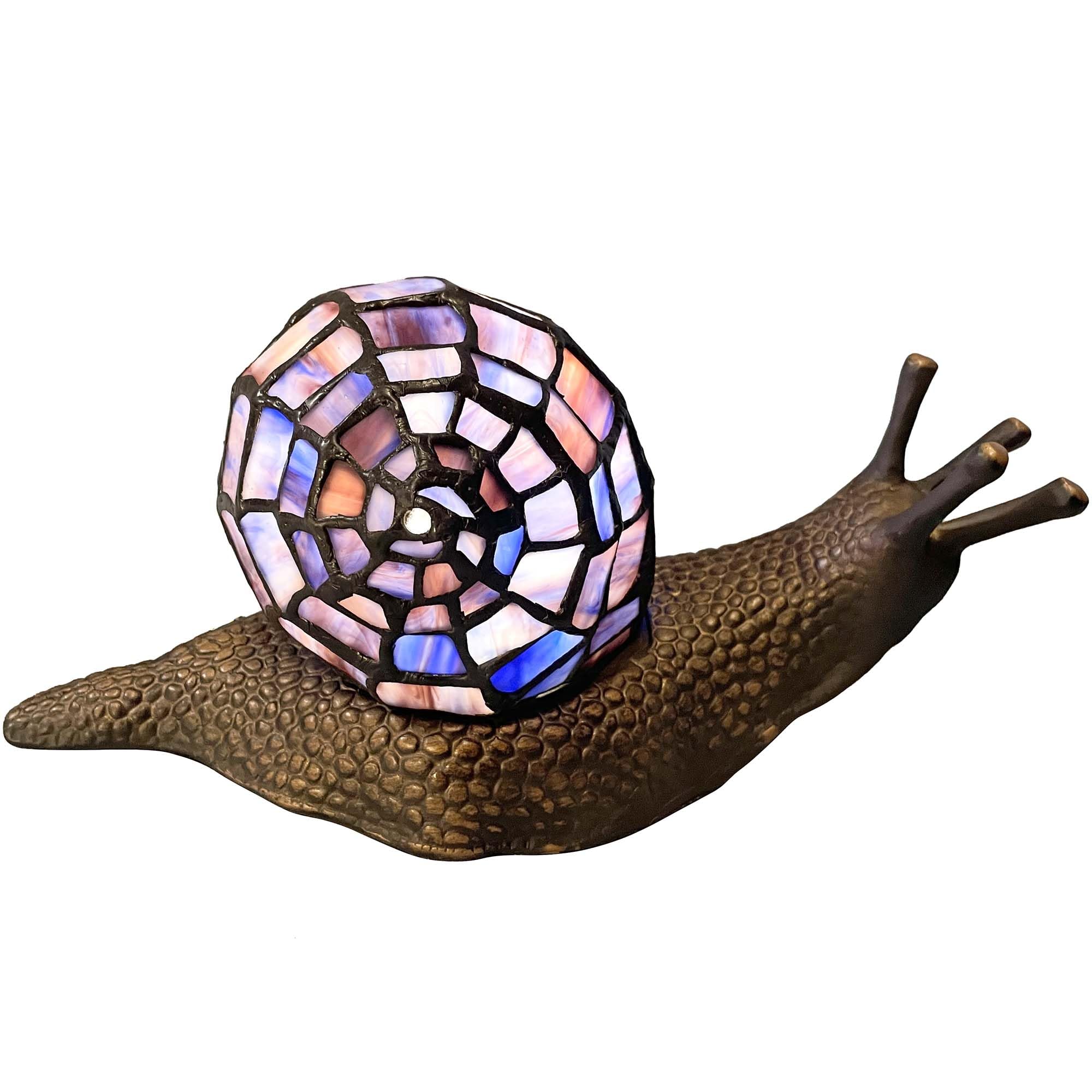 Bieye L10976 Land Snail Tiffany Style Stained Glass Accent Table Lamp for Home Decor (Purple, 10'' D x 5'' W x 5'' H)