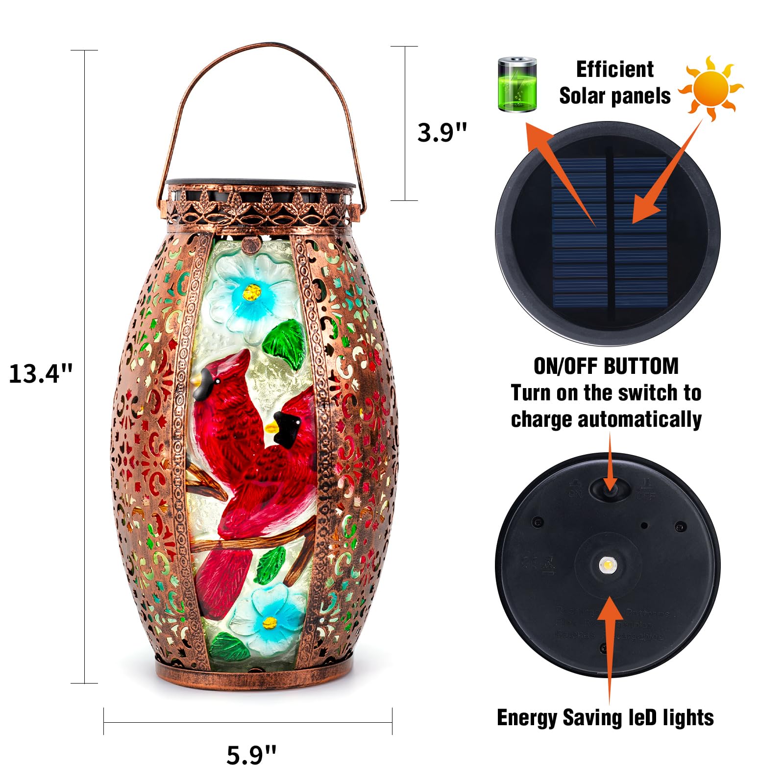 Gifts For Women Mom Grandma,Outdoor Solar Lantern-Waterproof Two Cardinal Hanging Metal Decorative Lights For Patio Table Garden