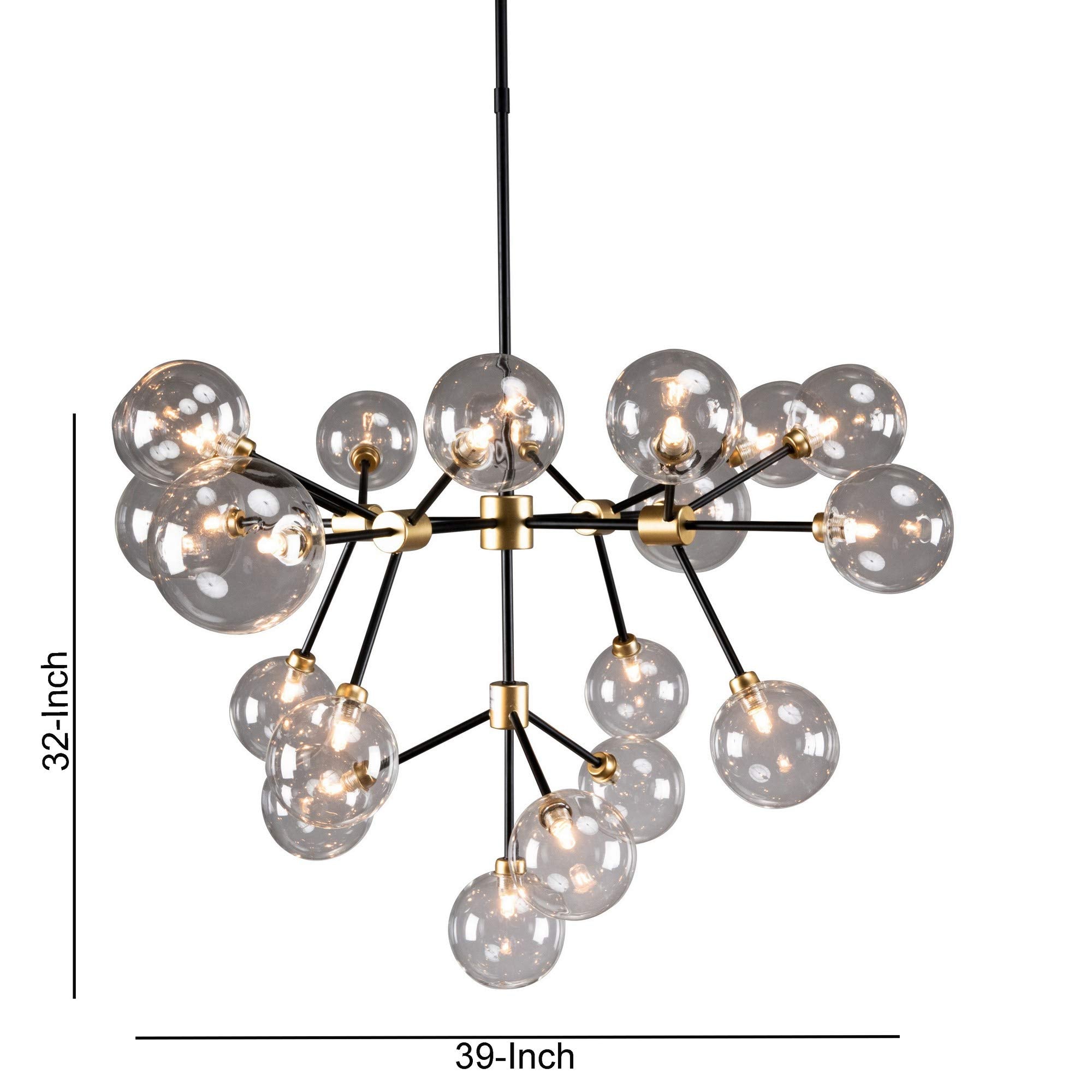 Benjara 20 Light Two Tone Glass And Metal Chandelier, Black, Gold
