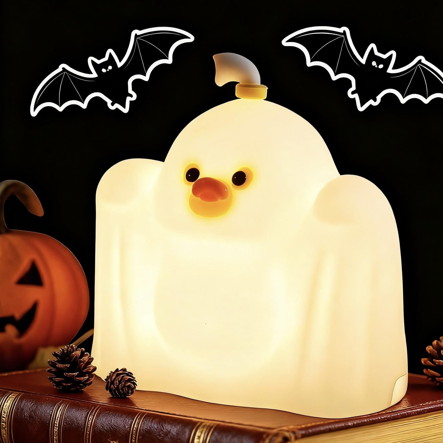 YR YRHH-PET Ghost Duck Night Light - Rechargeable Dimmable Silicone Lamp for Kids, Halloween Decor, Model A062